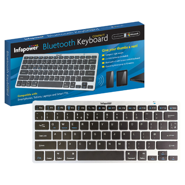 Infapower Compact Bluetooth Keyboard, Wireless, AAA Batteries Included