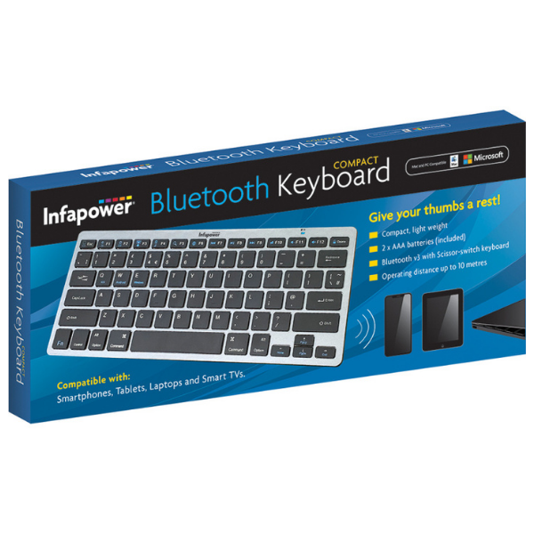 Infapower Compact Bluetooth Keyboard, Wireless, AAA Batteries Included