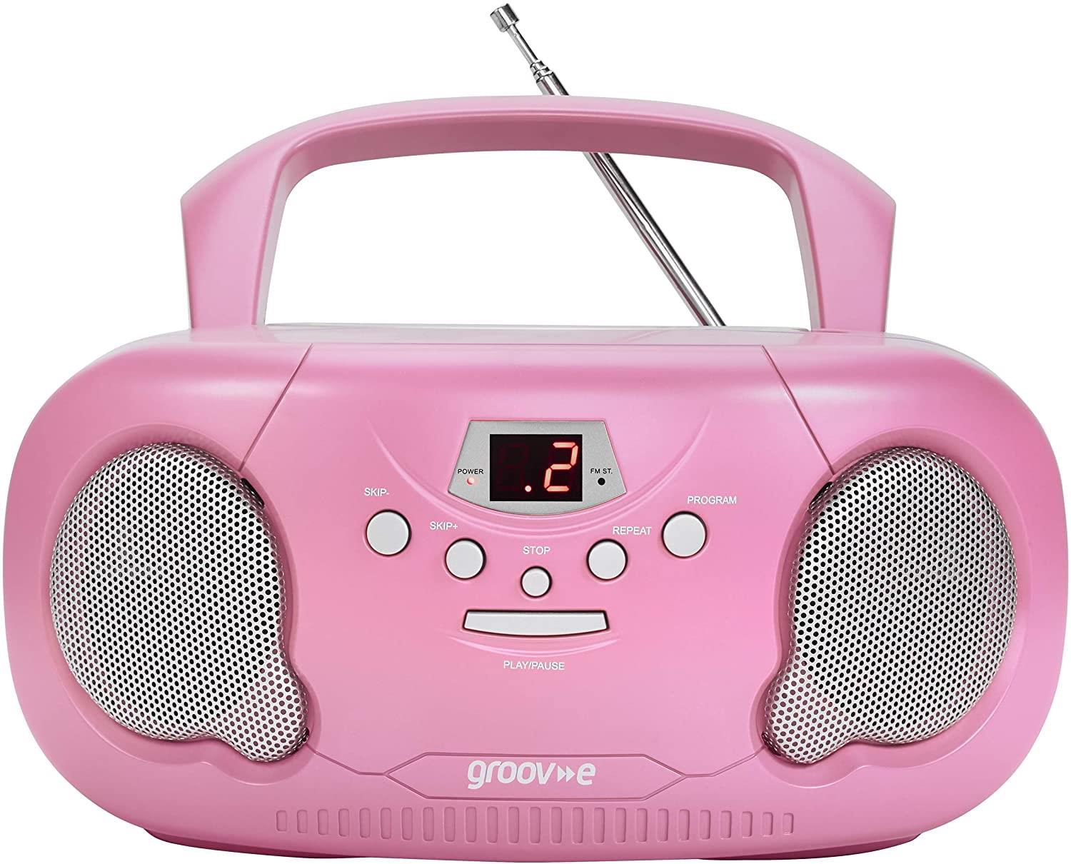 Groove Pink CD Boombox with AM/FM Radio and Headphone Jack