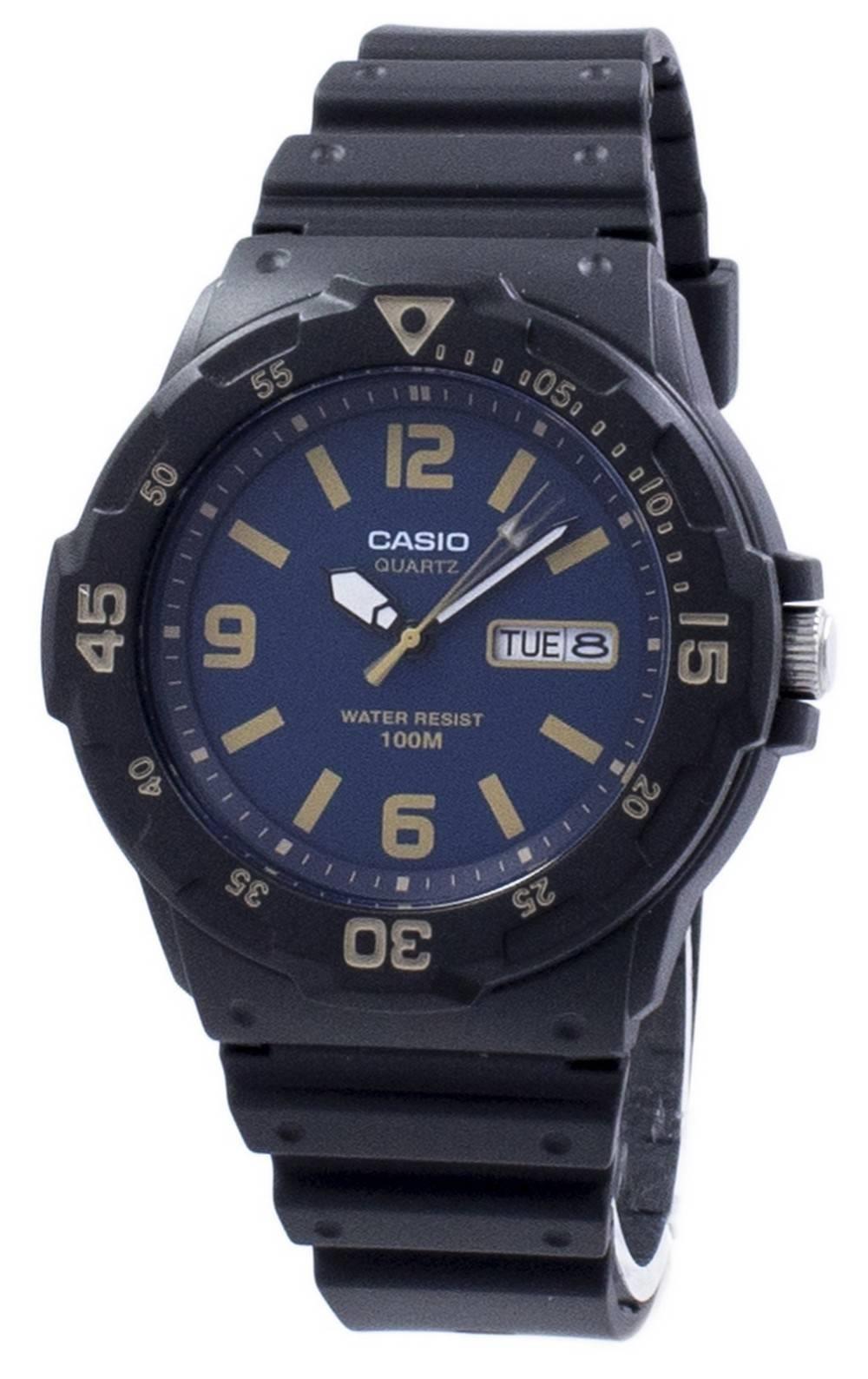 Casio Men's Analog Quartz Day Date Blue Dial Black Rubber Watch MRW-200H-2B3V
