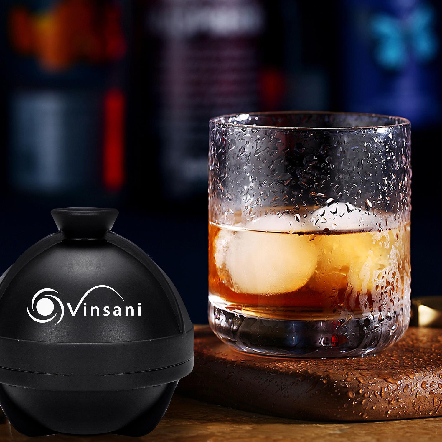 Vinsani 2 Pack Large Silicone Ice Ball Moulds with Lids