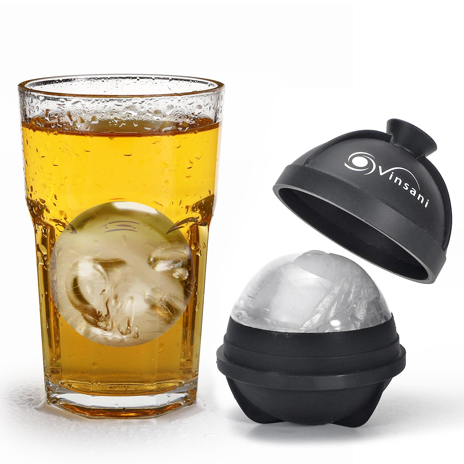 Vinsani 2 Pack Large Silicone Ice Ball Moulds with Lids