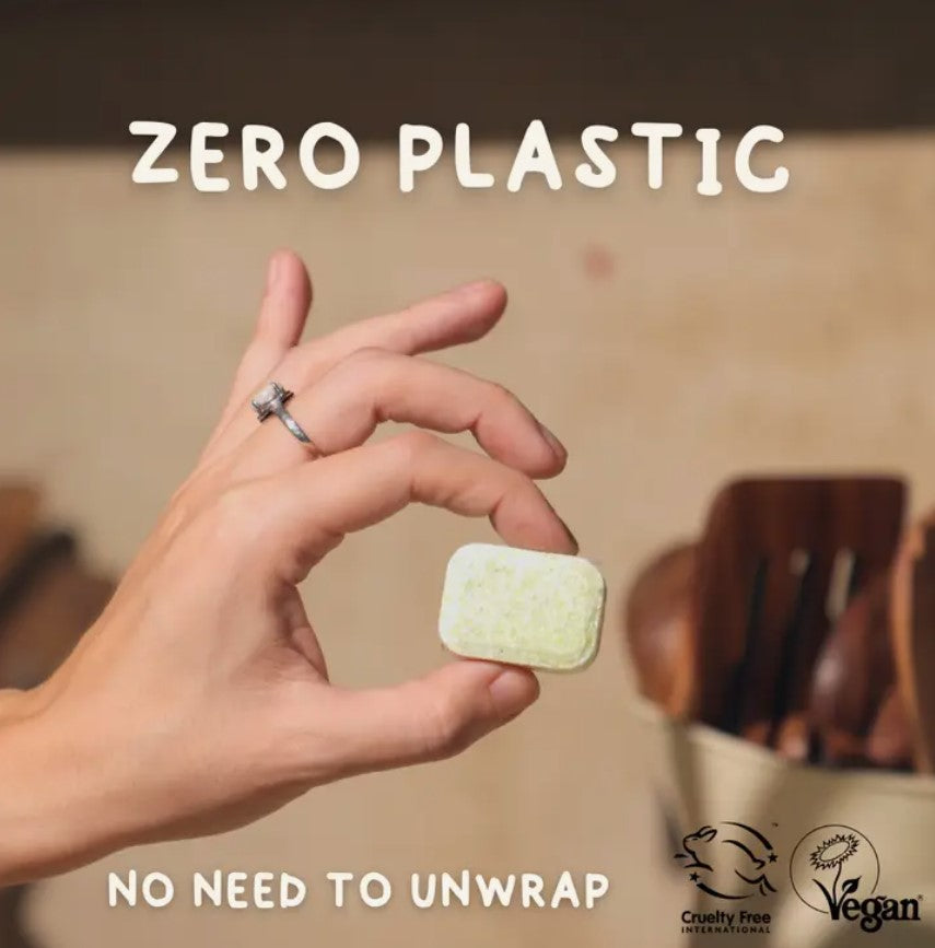 The best dishwasher tablets for you, your family and the planet.  WHAT IT IS:  40x eco-friendly dishwasher tablets All-in-one, includes rinse aid + dishwasher salt Only 21p a wash (auto-delivery) Effective against tough stains, even at 30 degrees Zero plastic, non-toxic and vegan  Delivered through your letterbox