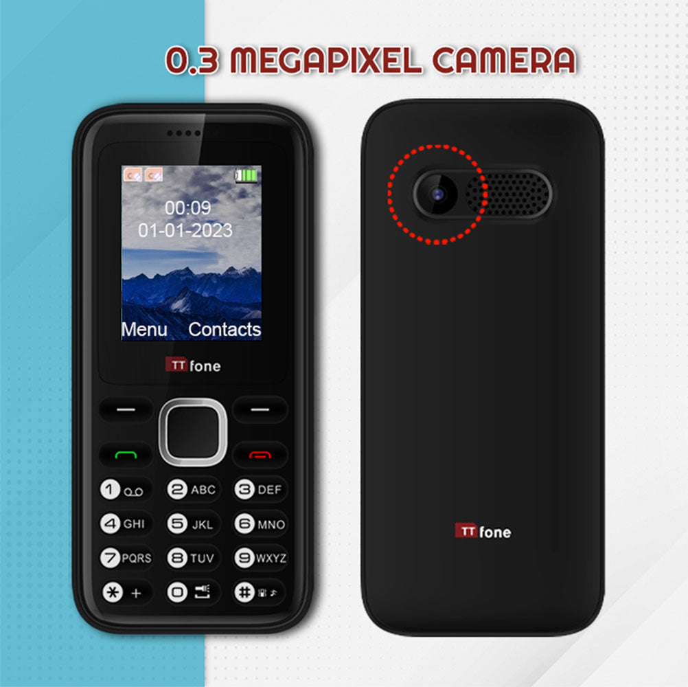 TTfone TT150 Unlocked Basic Mobile Phone UK Sim Free, Long Battery Life, Dual Sim with camera and games, easy to use, durable and light weight pay as you go - Black O2 Pay as you go