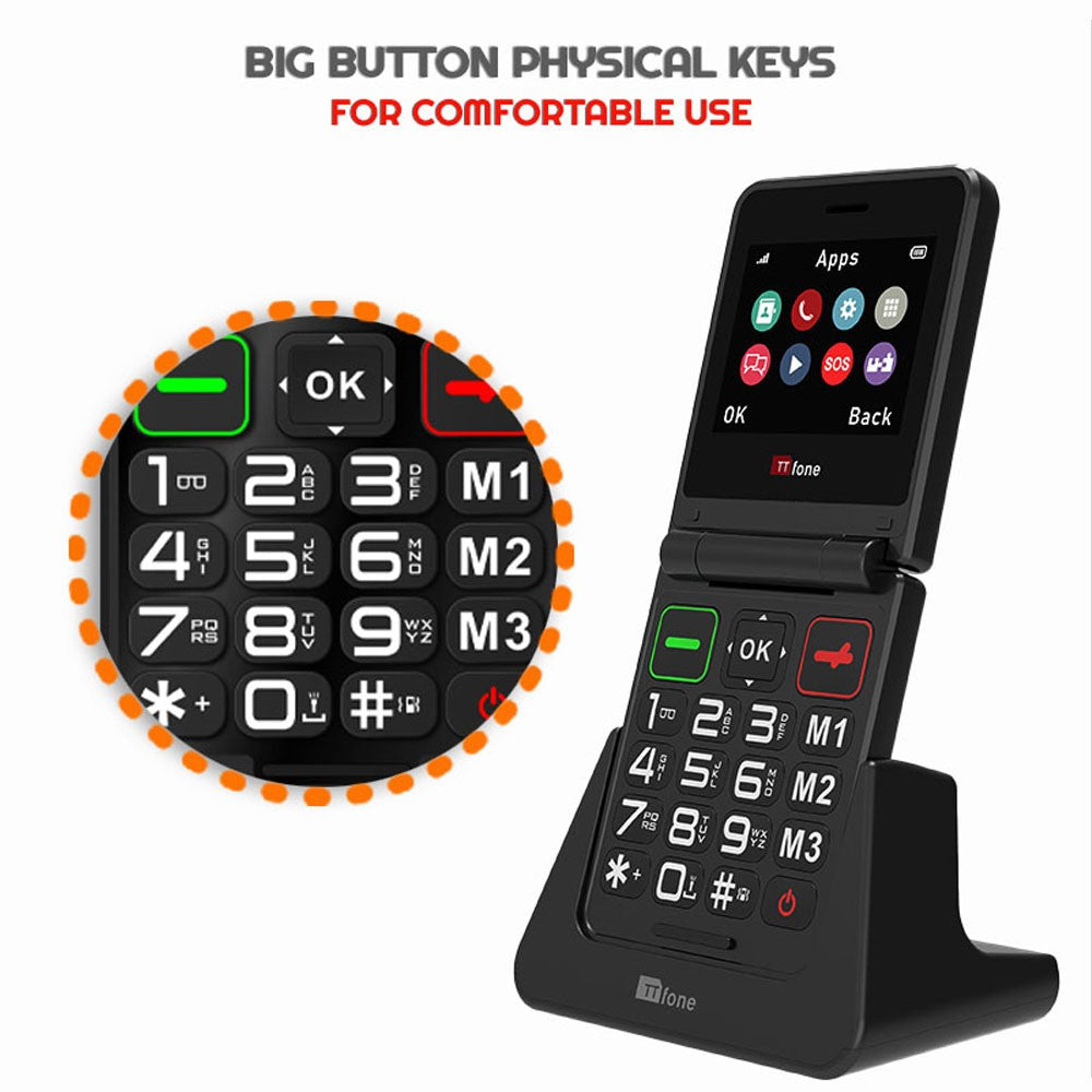 TTfone TT660 Flip Mobile Phone for Seniors - Folding Design, Big Buttons, Emergency Assistance, Long Battery Life with Dock Charger and Vodafone Sim Card