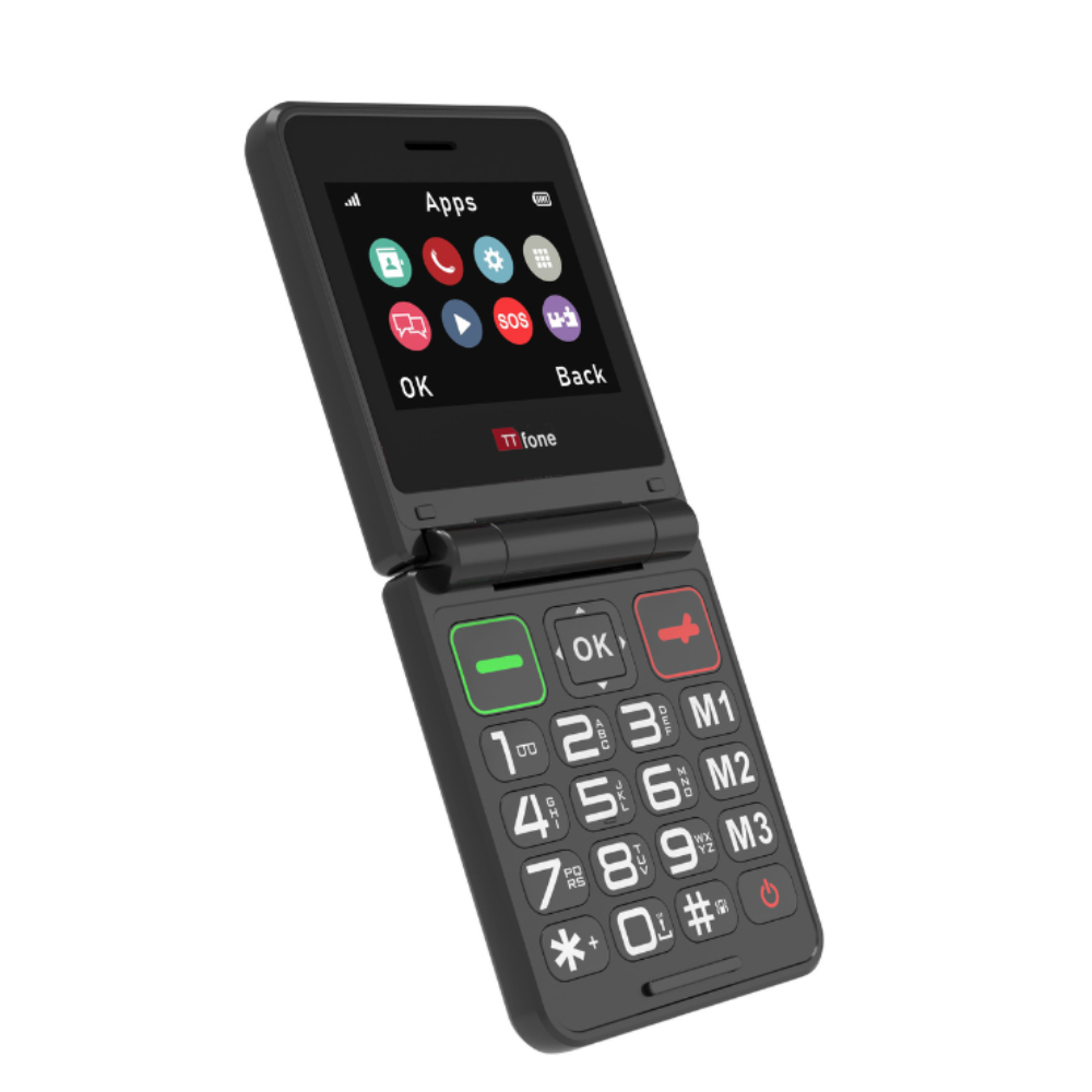 TTfone TT660 Flip Mobile Phone for Seniors - Folding Design, Big Buttons, Emergency Assistance, Long Battery Life with USB Cable Vodafone Pay as you go