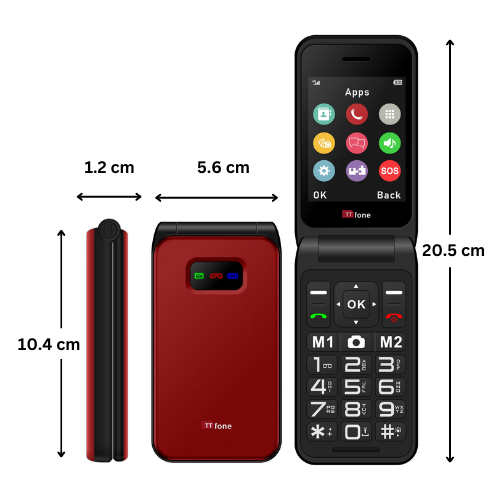 TTfone TT760 4G USB-C Mobile Phone for the Elderly, Simple and easy to use flip folding cell cheap and easy to use - Red with Dock Charger and O2 Sim Card