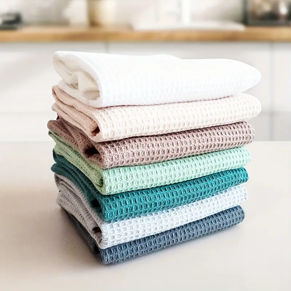 100% Cotton Waffle Weave Cleaning Towels - 4 Pack | Absorbent & Durable Towels for Kitchen & Home