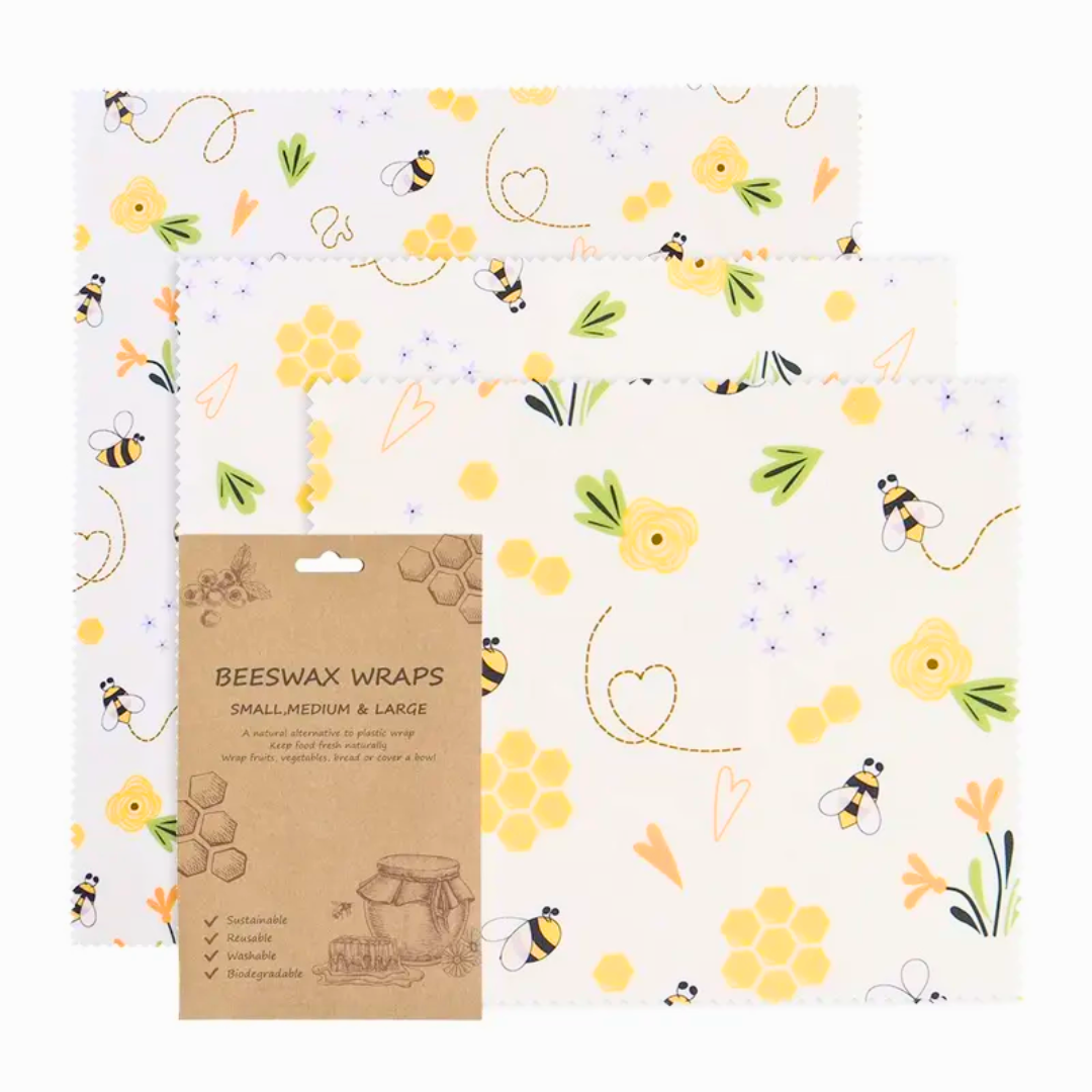 Eco Beeswax Food Wraps, Reusable Food Covers - Choice Of Designs - Pack Of 3