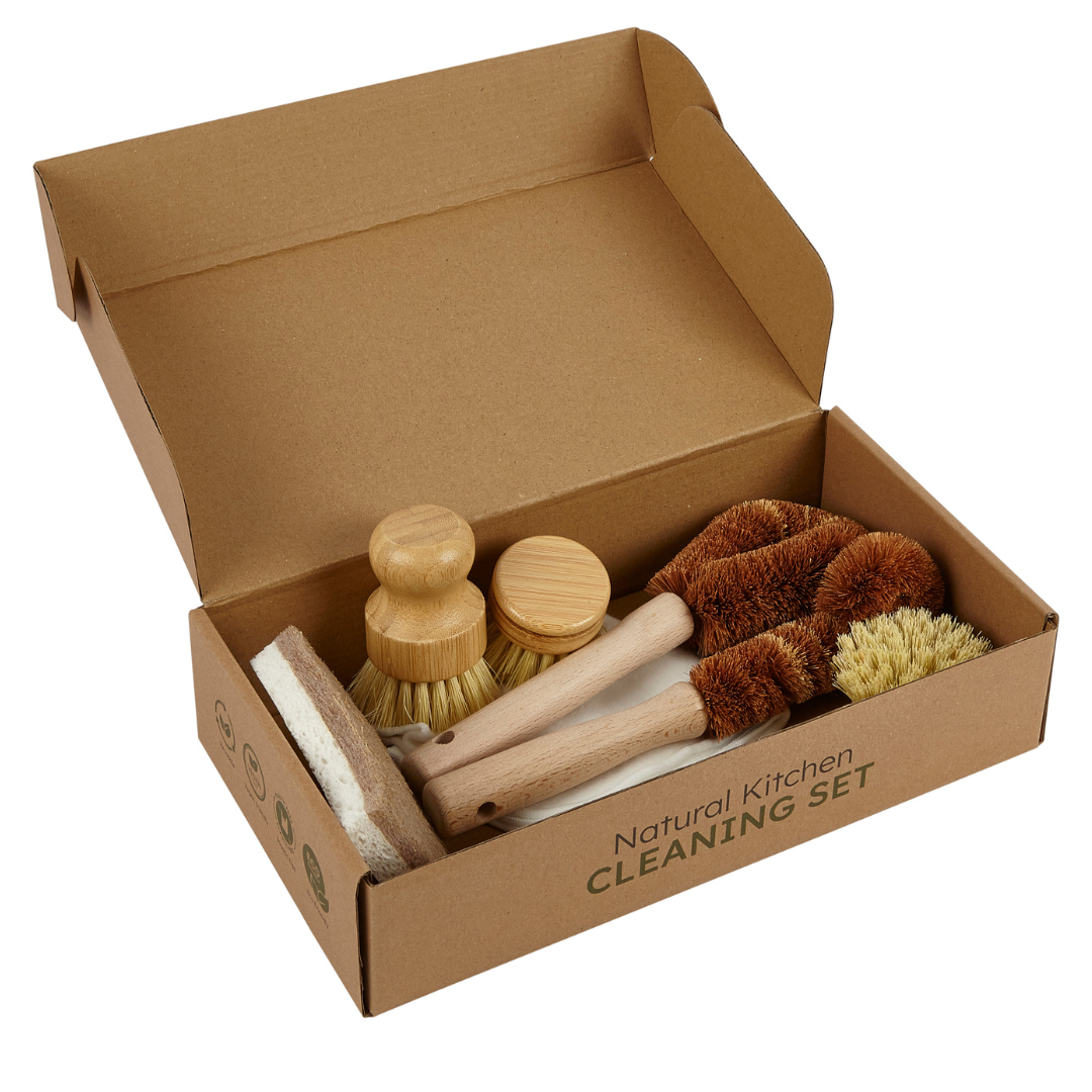 7-Piece Plastic-Free Dish Scrubbing Brush Set | Eco-Friendly Vegan Cleaning Kit