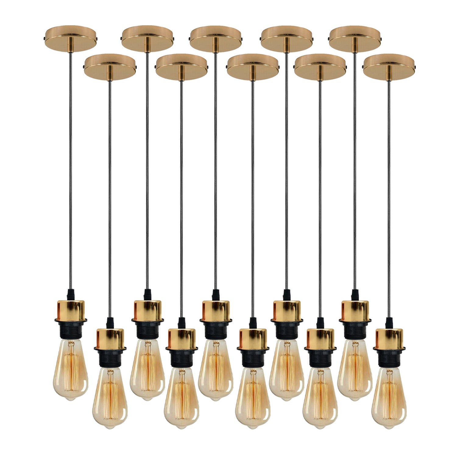 10 Pack Industrial Vintage E27 Pendant Light Holder Set, 95cm Cable
