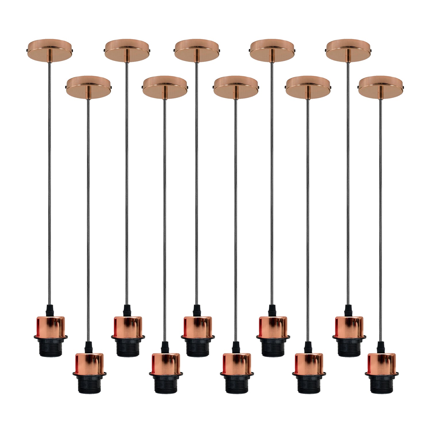 10 Pack Vintage Rose Gold E27 Pendant Light Holders, 95cm Cable