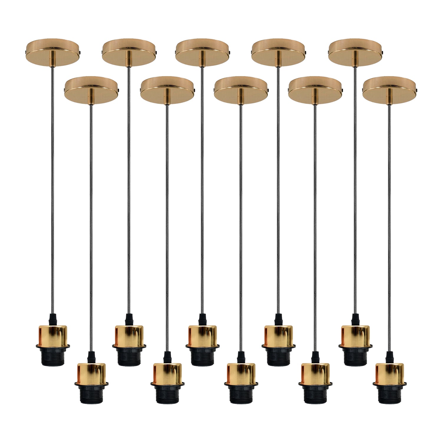10 Pack French Gold E27 Pendant Light Holders, 95cm Cable