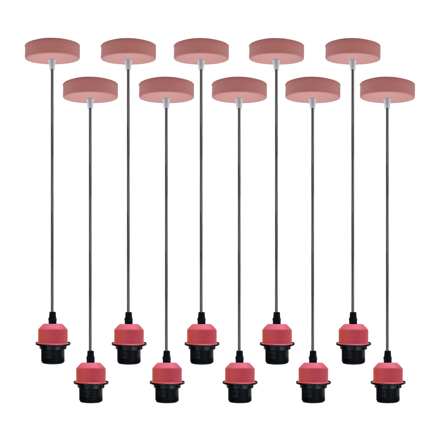 10 Pack Vintage Pink E27 Pendant Light Holders, 95cm Cable