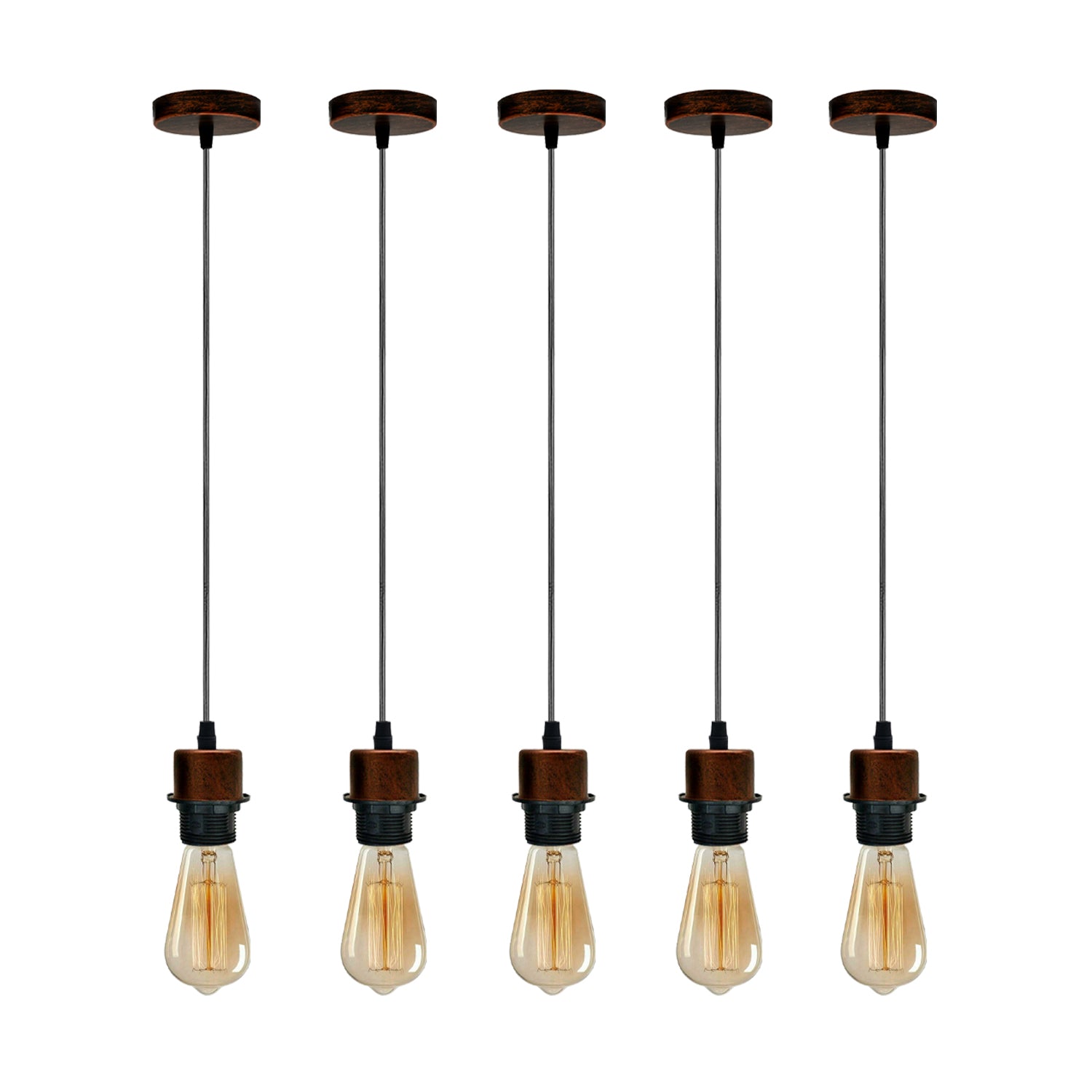 5 Pack Industrial Red E27 Pendant Light Holder Kit with 95cm Cable
