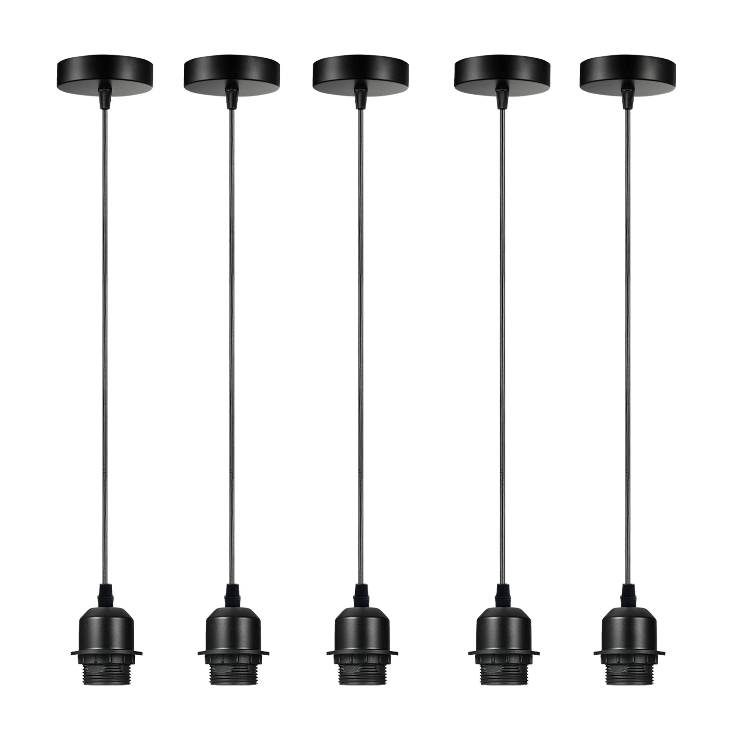 5 Pack Black Vintage Retro E27 Pendant Light Holder with 95cm Cable