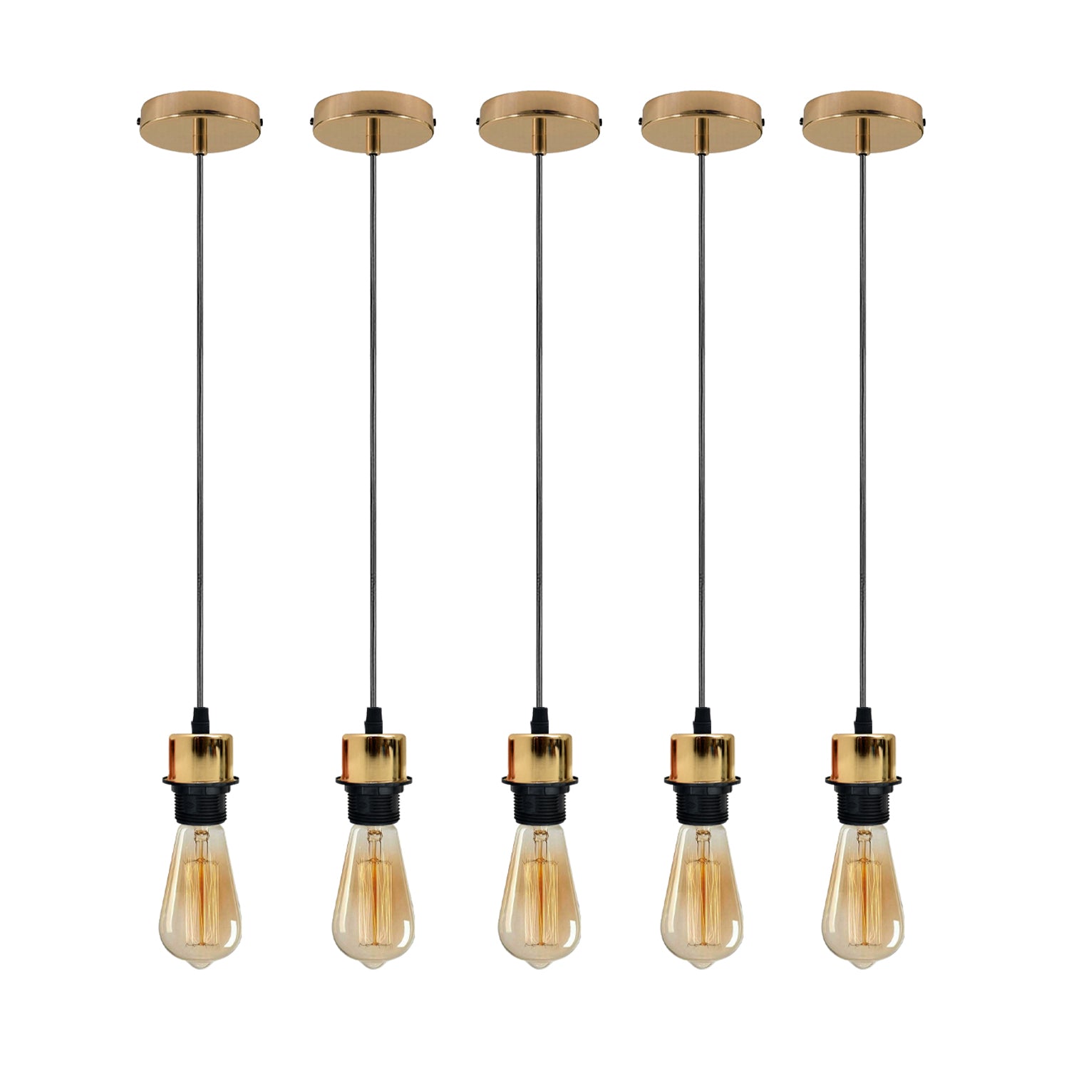 5 Pack Vintage French Gold E27 Pendant Light Holders, 95cm Cable