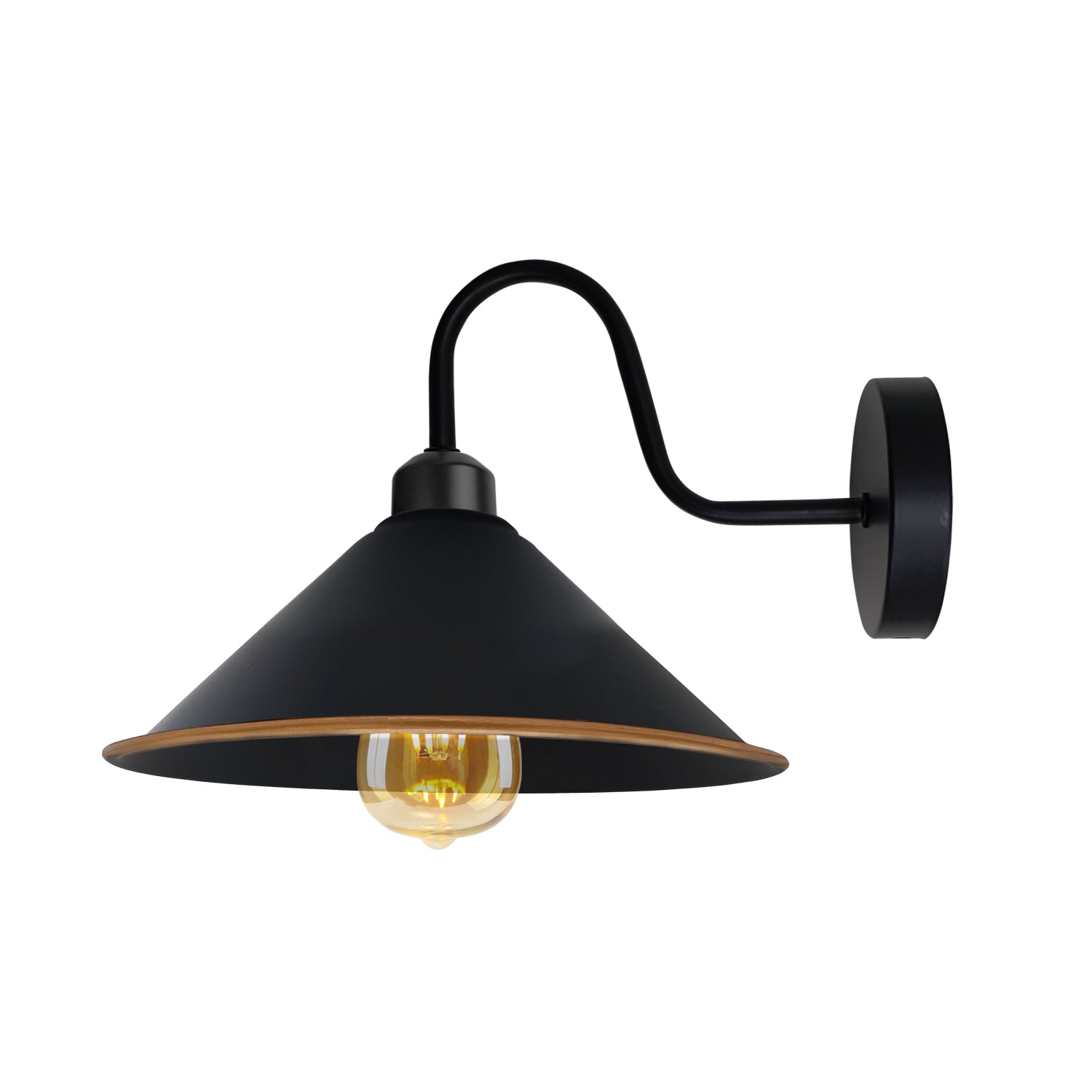 Vintage Black Gold Swan Neck Wall Sconce, E27 Cone Shade Light Fixture