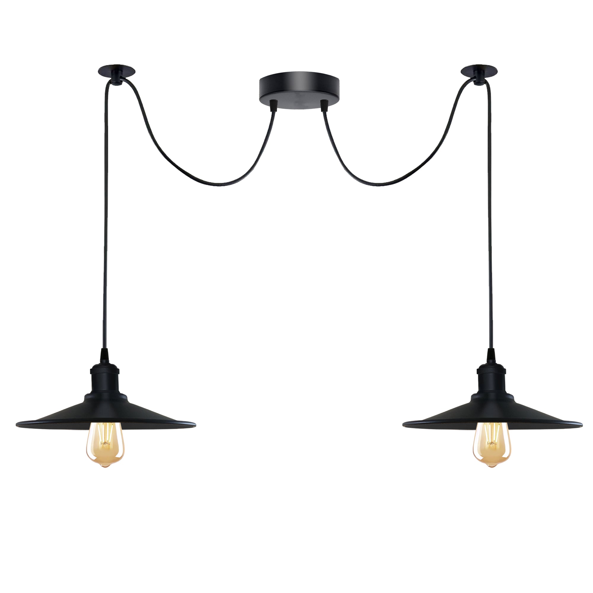 Black Vintage 2-Head Cone Shade Ceiling Pendant Light, Adjustable Cord