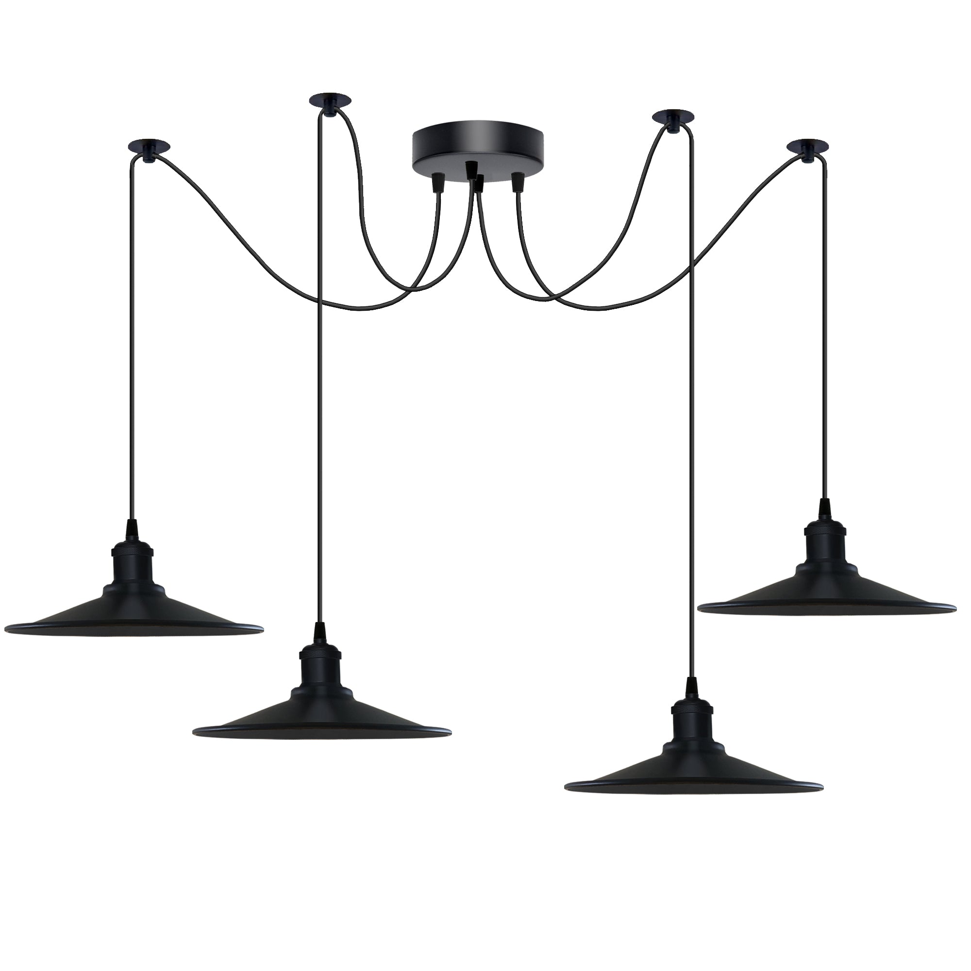 Black Vintage 4-Head Cone Shade Adjustable Ceiling Pendant Light