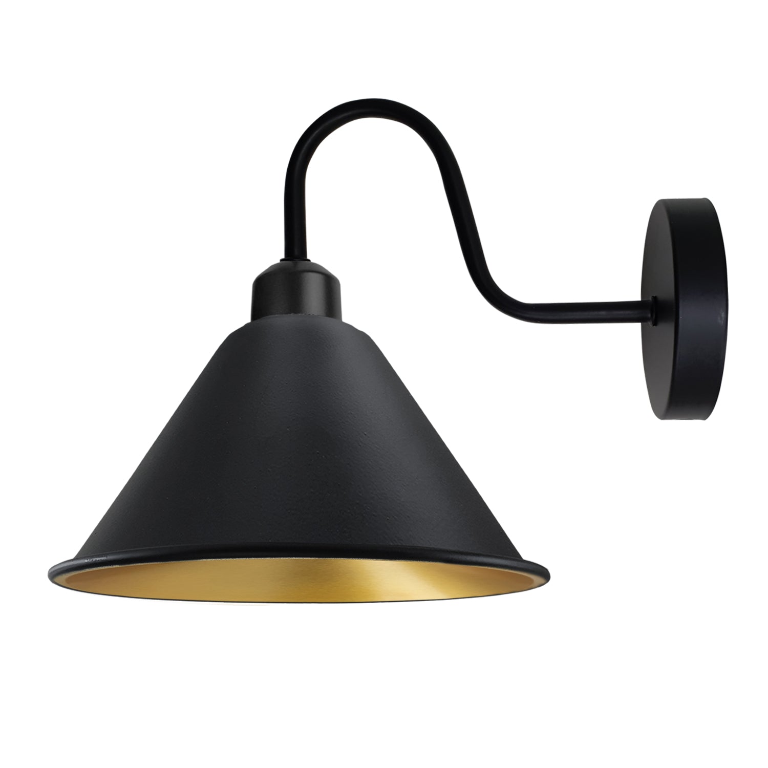 Vintage Black Gold Wall Sconce, E27 Cone Shade Wall Light
