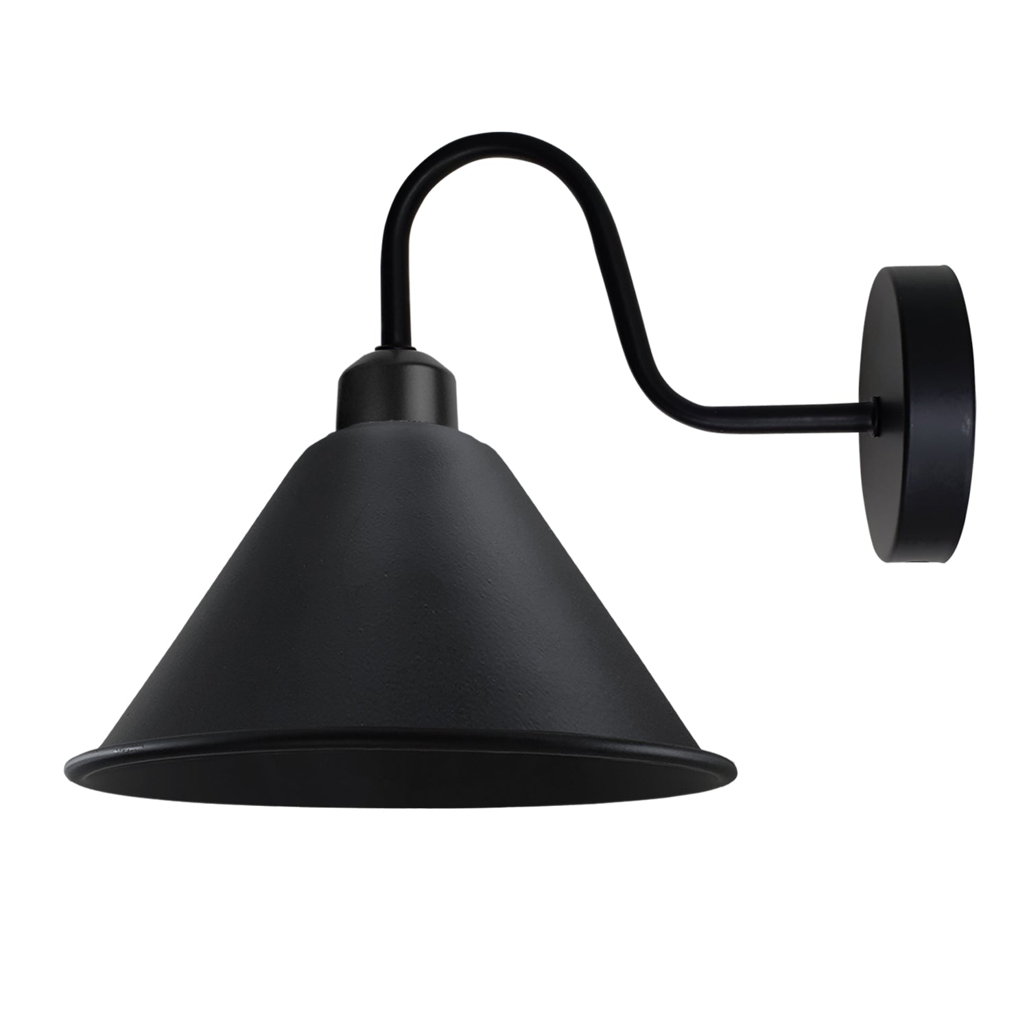 Black Vintage Wall Sconce, E27 Wall Mounted Cone Shade Swan Neck Light