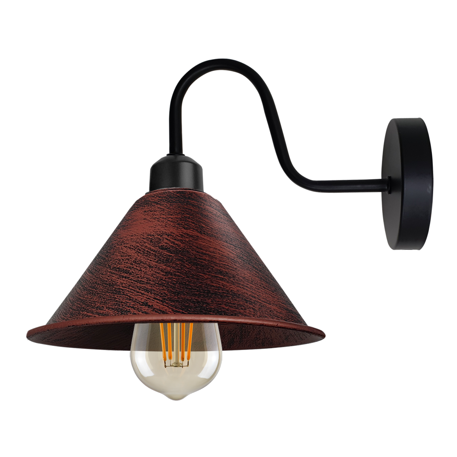 Vintage Black Wall Sconce with E27 Base, Swan Neck Cone Shade