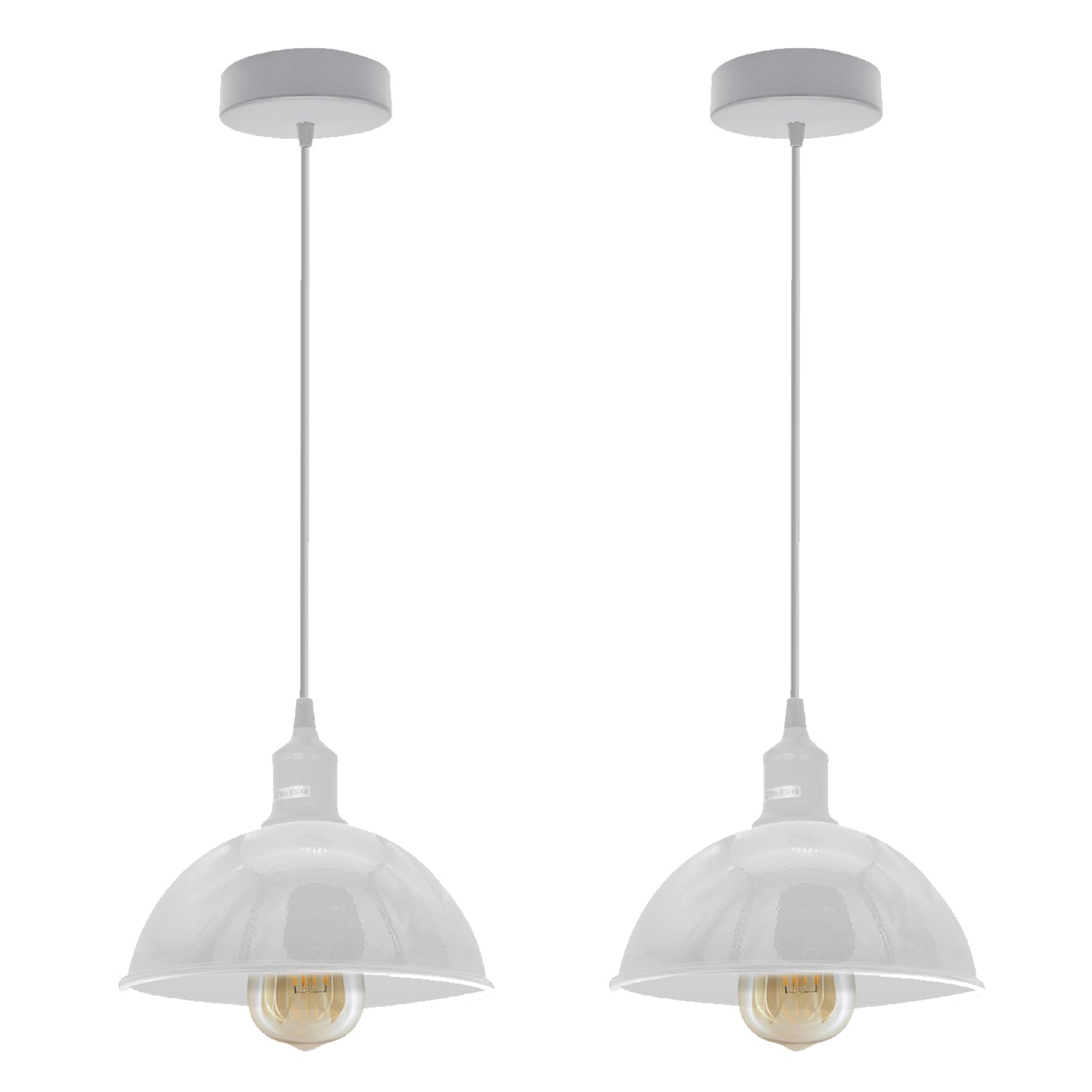 2 Pack White Dome Metal Pendant Light Shades, E27 Compatible