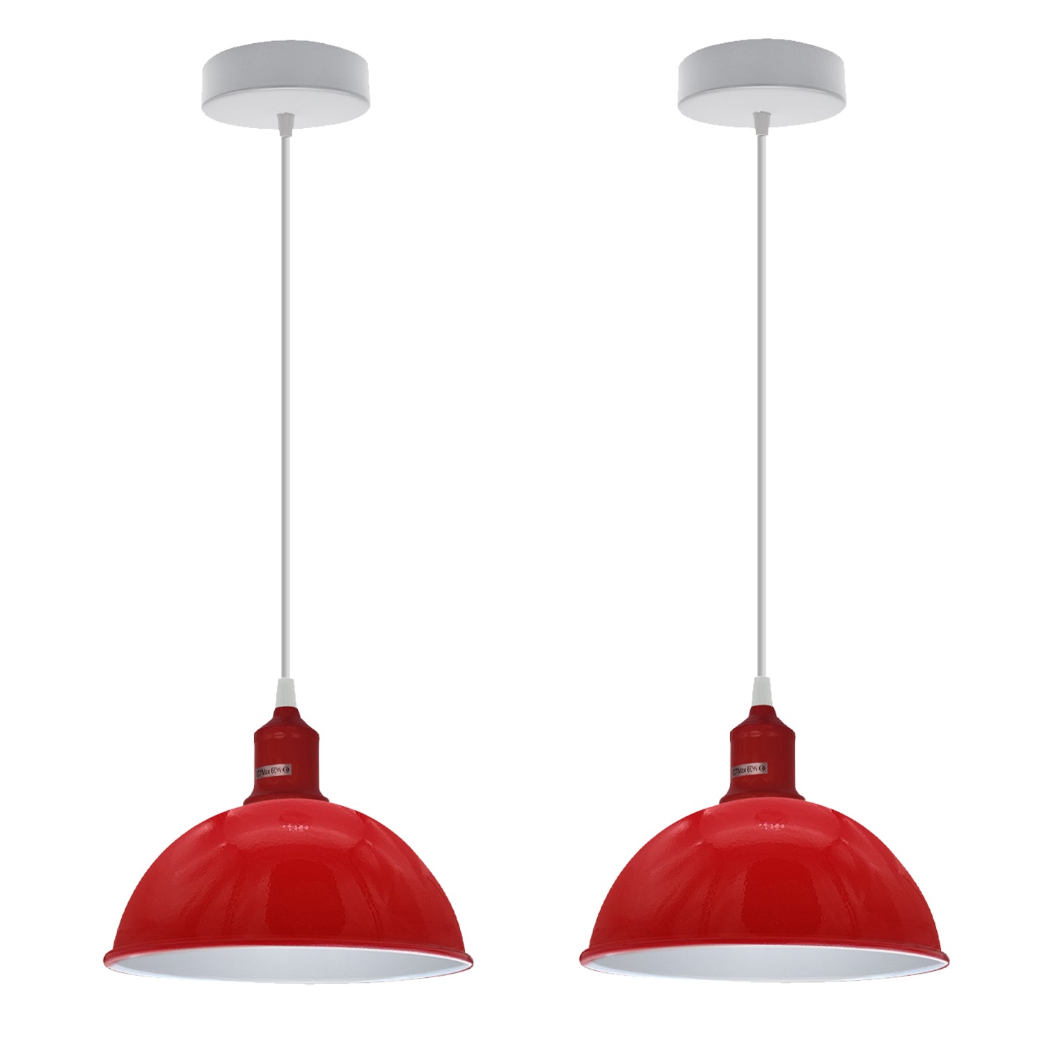 2-Pack Vintage Red Dome Metal Pendant Lamp Shades, 21cm