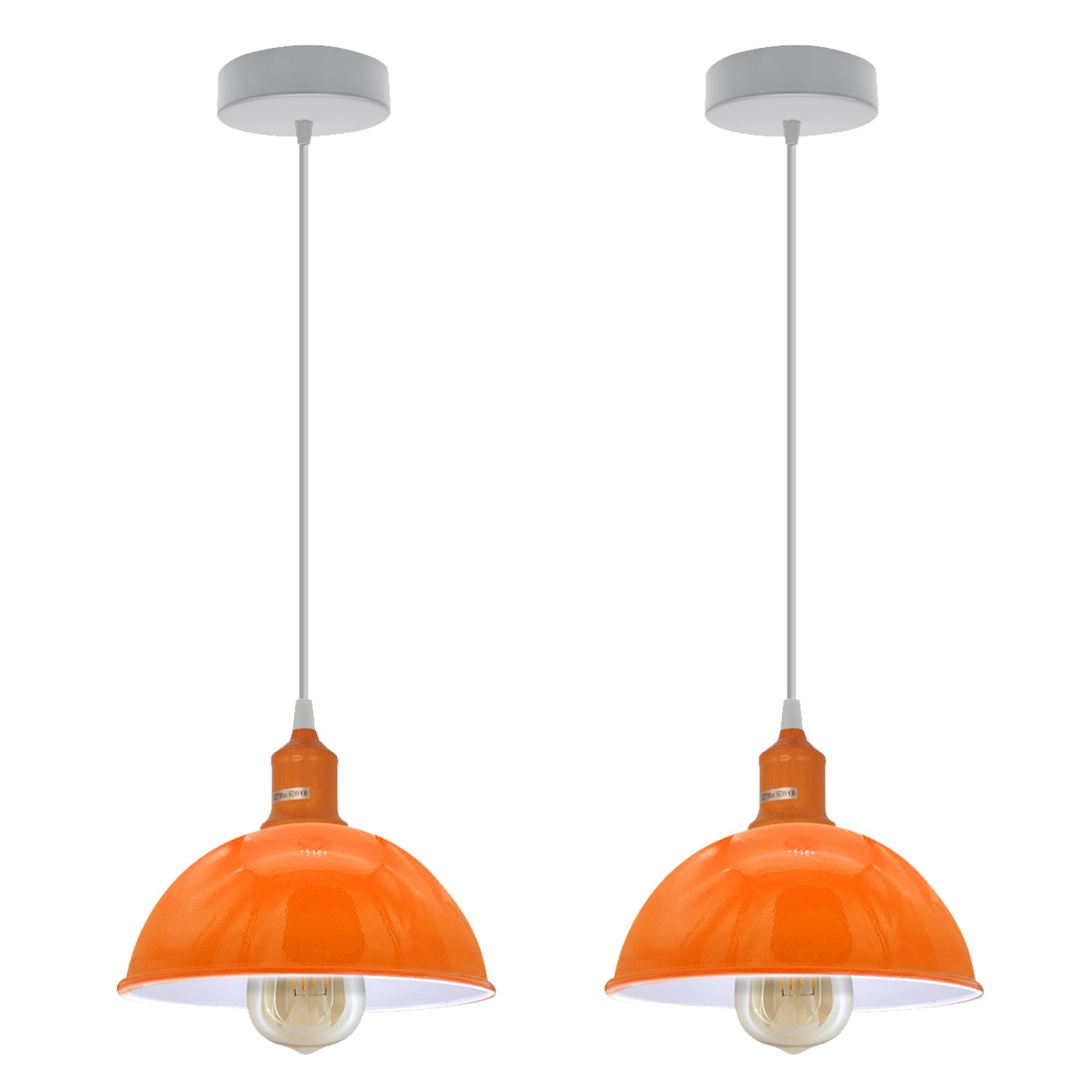 2 Pack Orange Dome Metal Pendant Lamp Shades, Vintage Retro