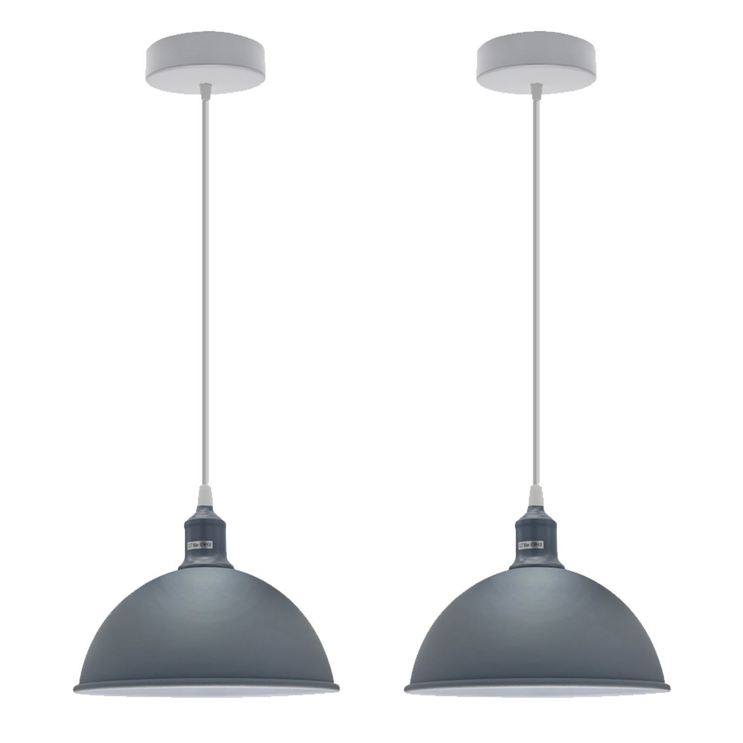 2 Pack Grey Dome Metal Pendant Lamp Shades, 21cm, Inner White