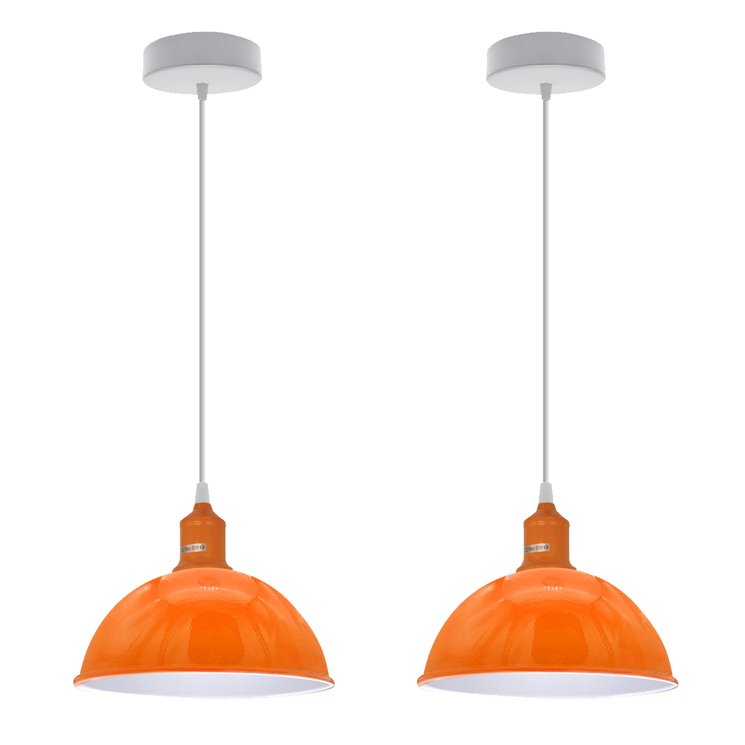 2 Pack Orange Dome Metal Pendant Lamp Shades, Inner White, 21cm