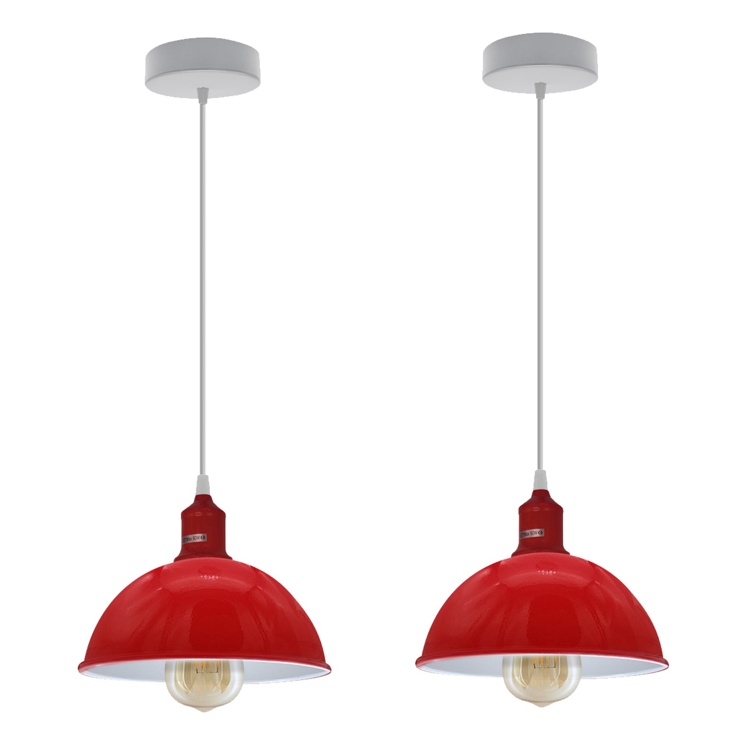 2 Pack Red Dome Metal Pendant Light Shades, Inner White