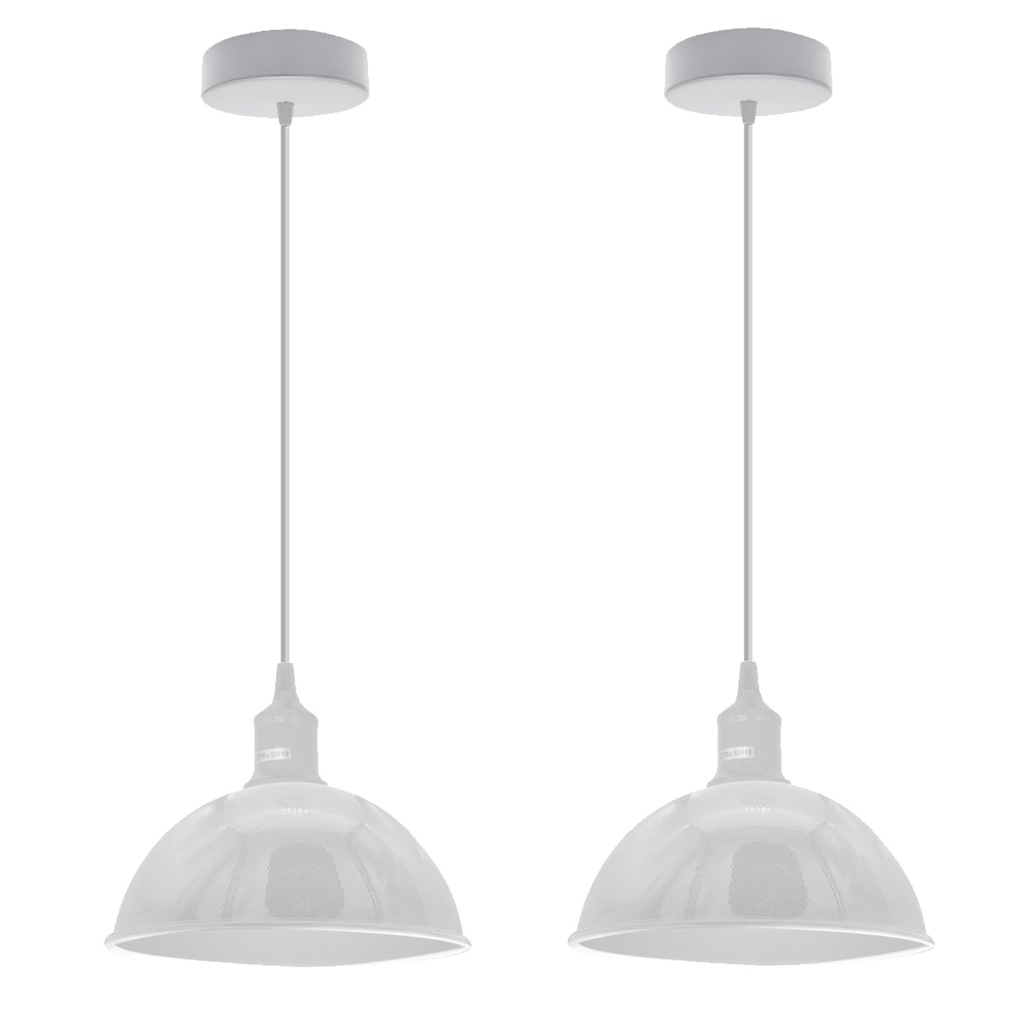 2-Pack White Dome Metal Pendant Lamp Shades, 21cm, E27