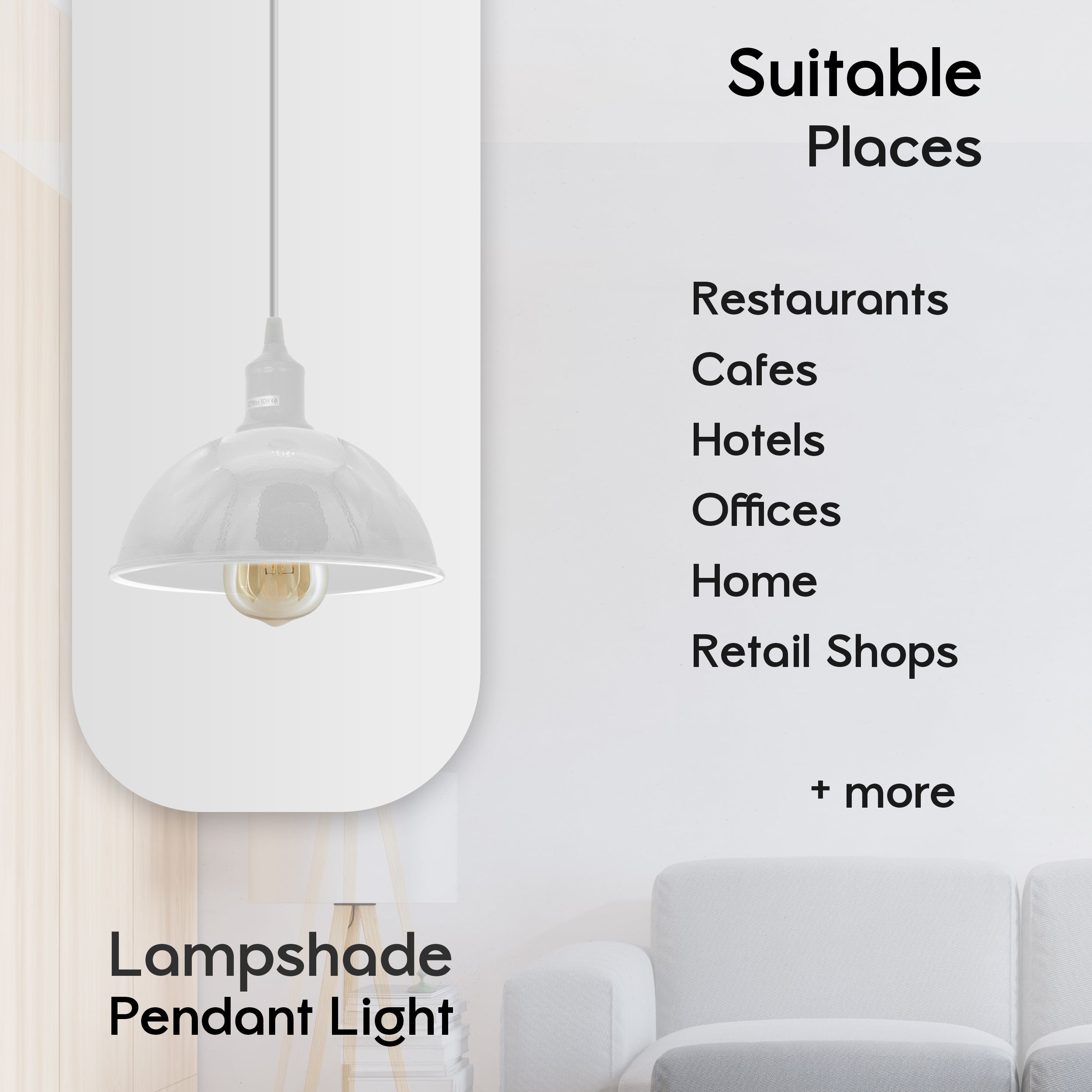 2-Pack White Dome Metal Pendant Lamp Shades, 21cm, E27