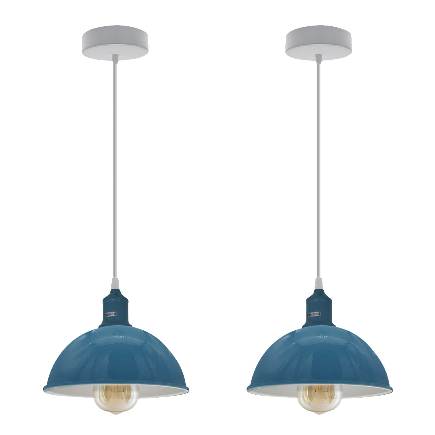 2 Pack Cyan Blue Dome Metal Pendant Lamp Shades, Inner White