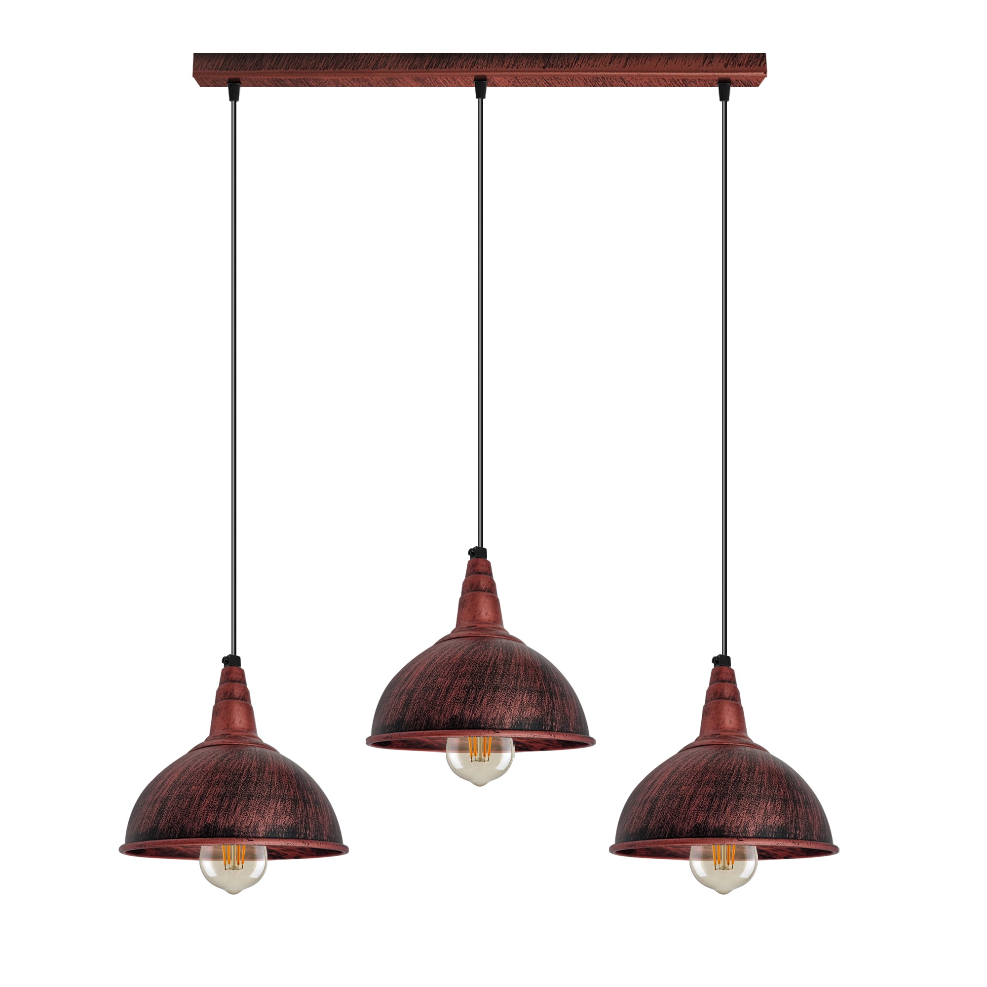 Vintage Rustic Red 3-Light Rectangle Metal Pendant Light E27