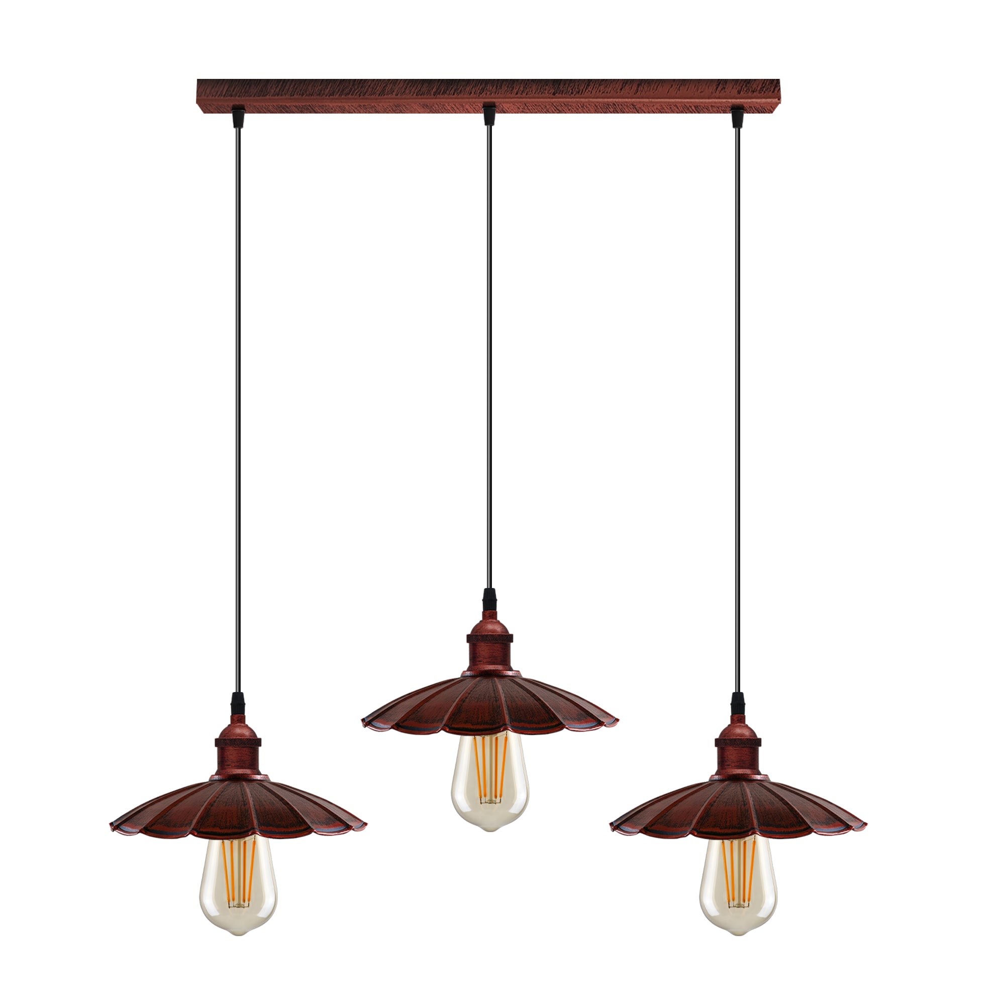 Vintage Industrial Rustic Red 3-Light E27 Metal Pendant Light