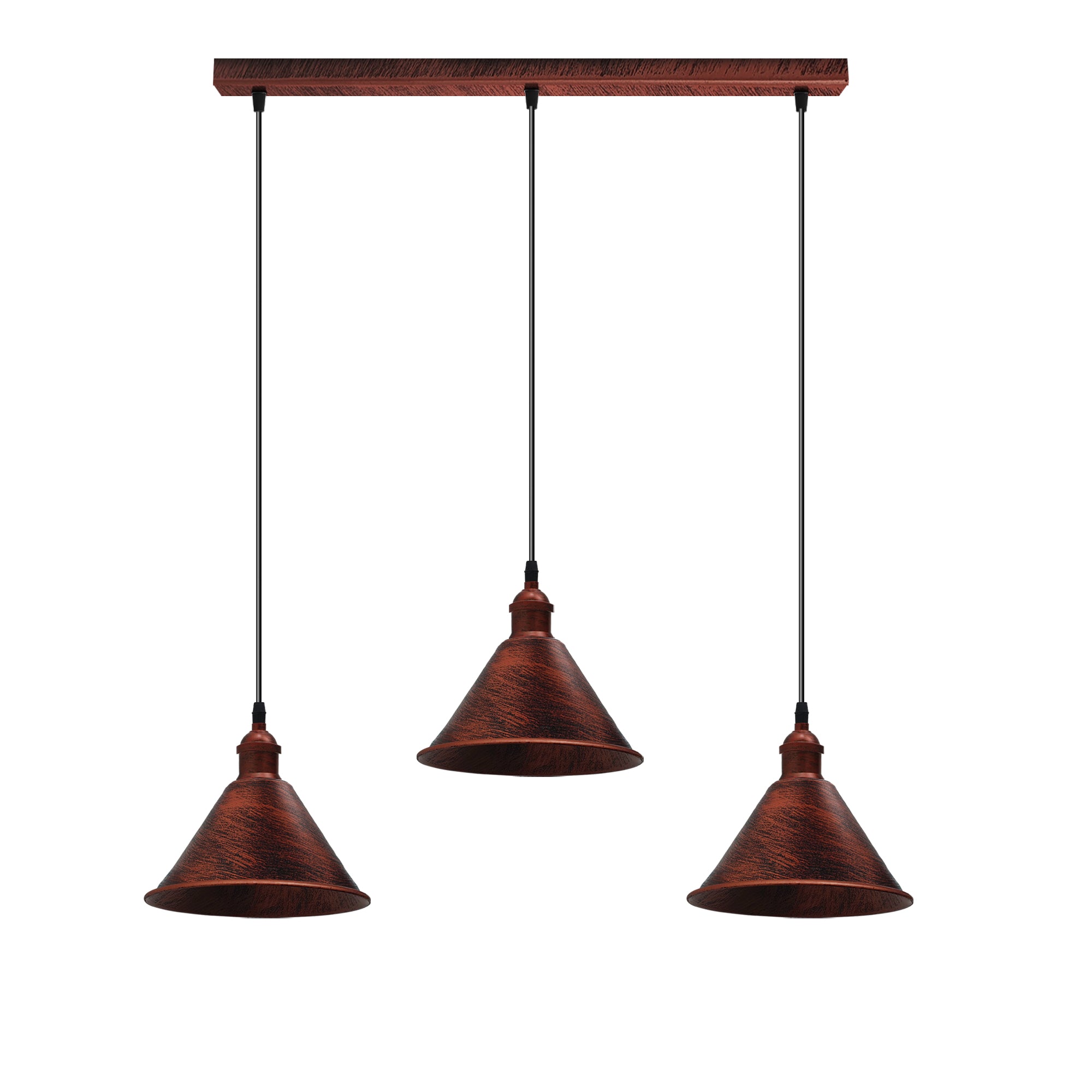 Vintage Rustic Red 3-Head Rectangular Base E27 Metal Pendant Light