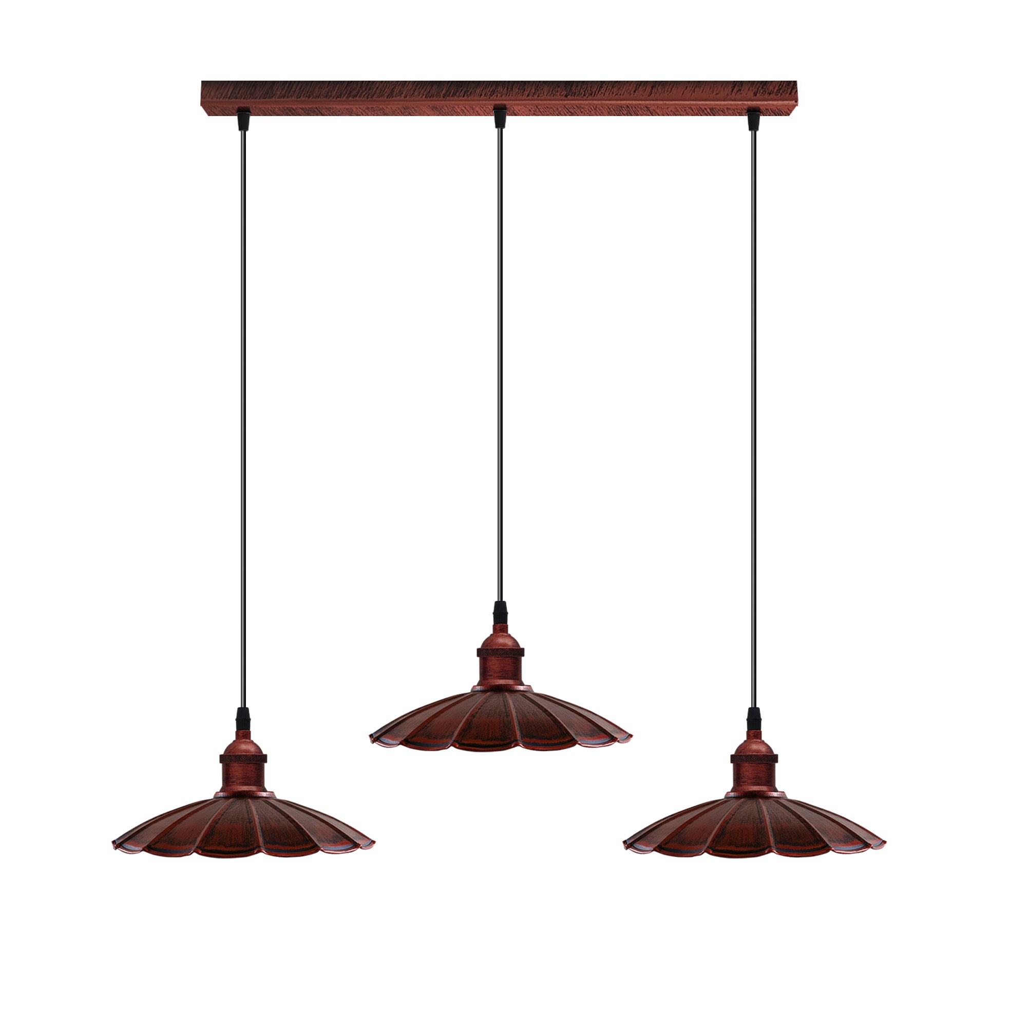 Vintage Industrial Rustic Red 3-Light Metal Pendant Lamp, Rectangle Base