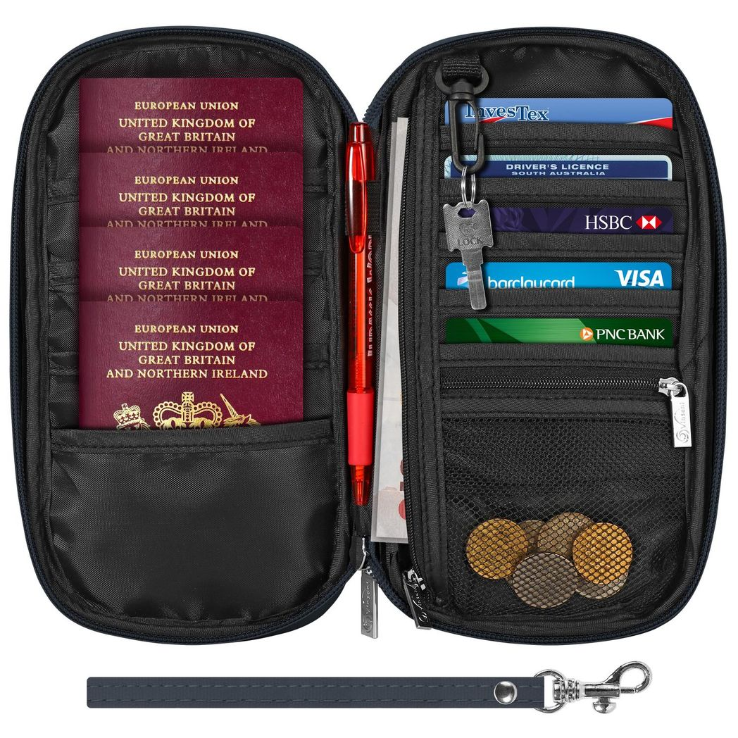Vinsani Deluxe Passport Organizer Travel Wallet with RFID Protection, 4 Passport Holders, 5 Card Slots, Pen Slot and Zip Pocket