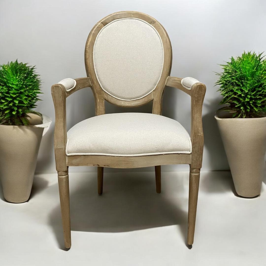 MSL 94cm Linen Fabric Louis Dining Chair with Stud Detail