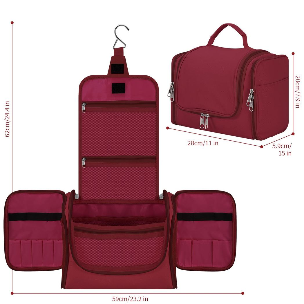 Vinsani Hanging Toiletry Bag with Hook, Waterproof, Hot Pink