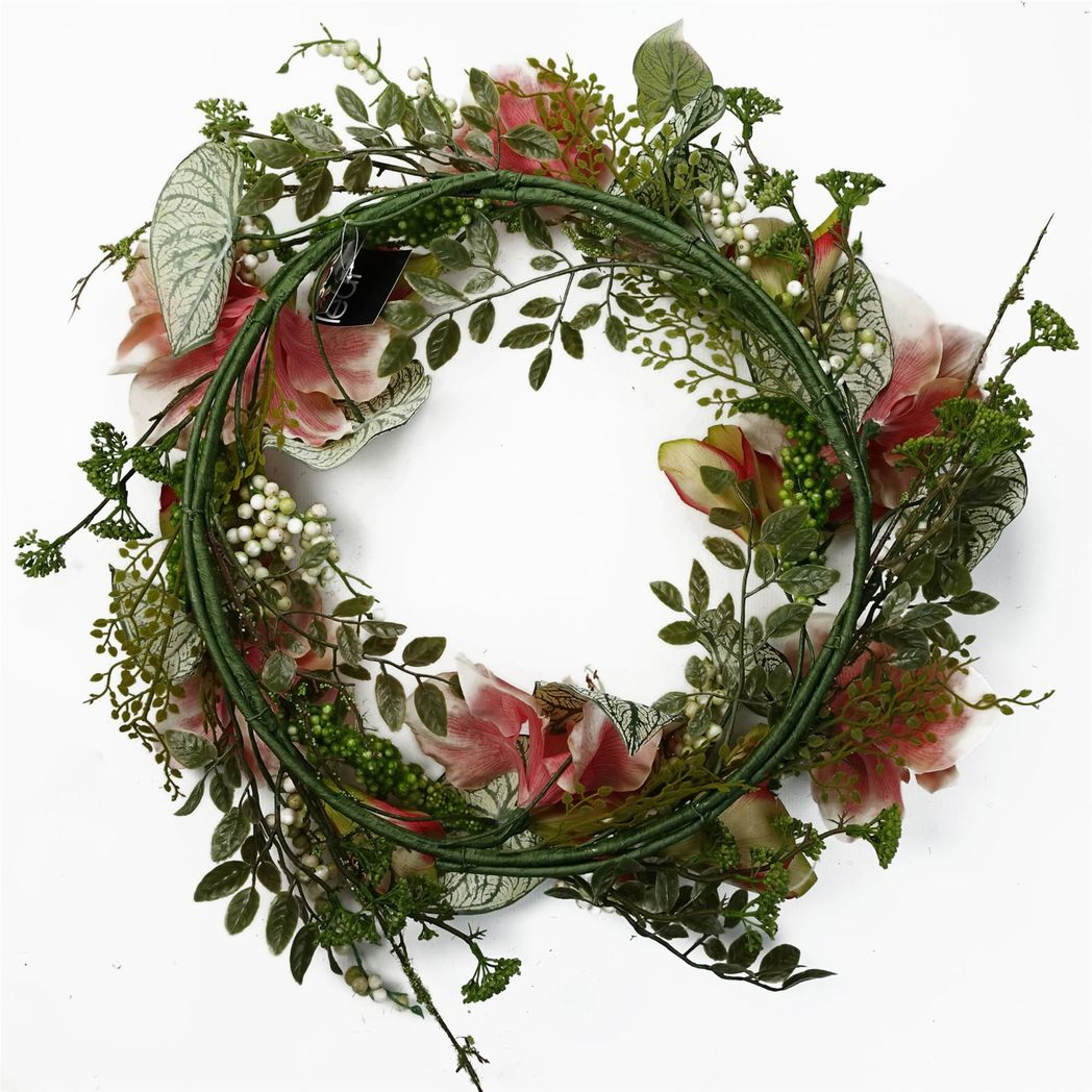 Leaf 60cm Large Artificial Pink Blossom Wreath