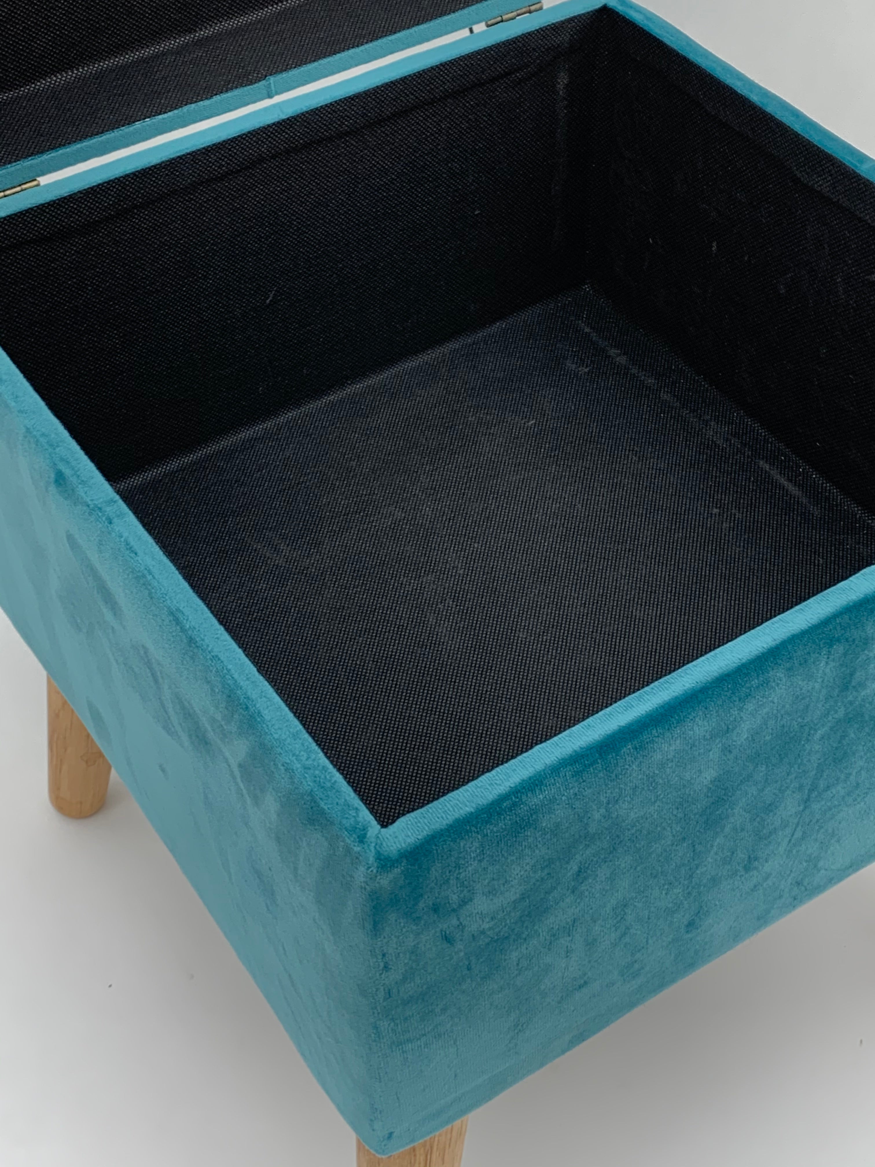 Blue Wooden Trunk Footstool Ottoman with Storage, Square, L33 x W33 x H42 cm
