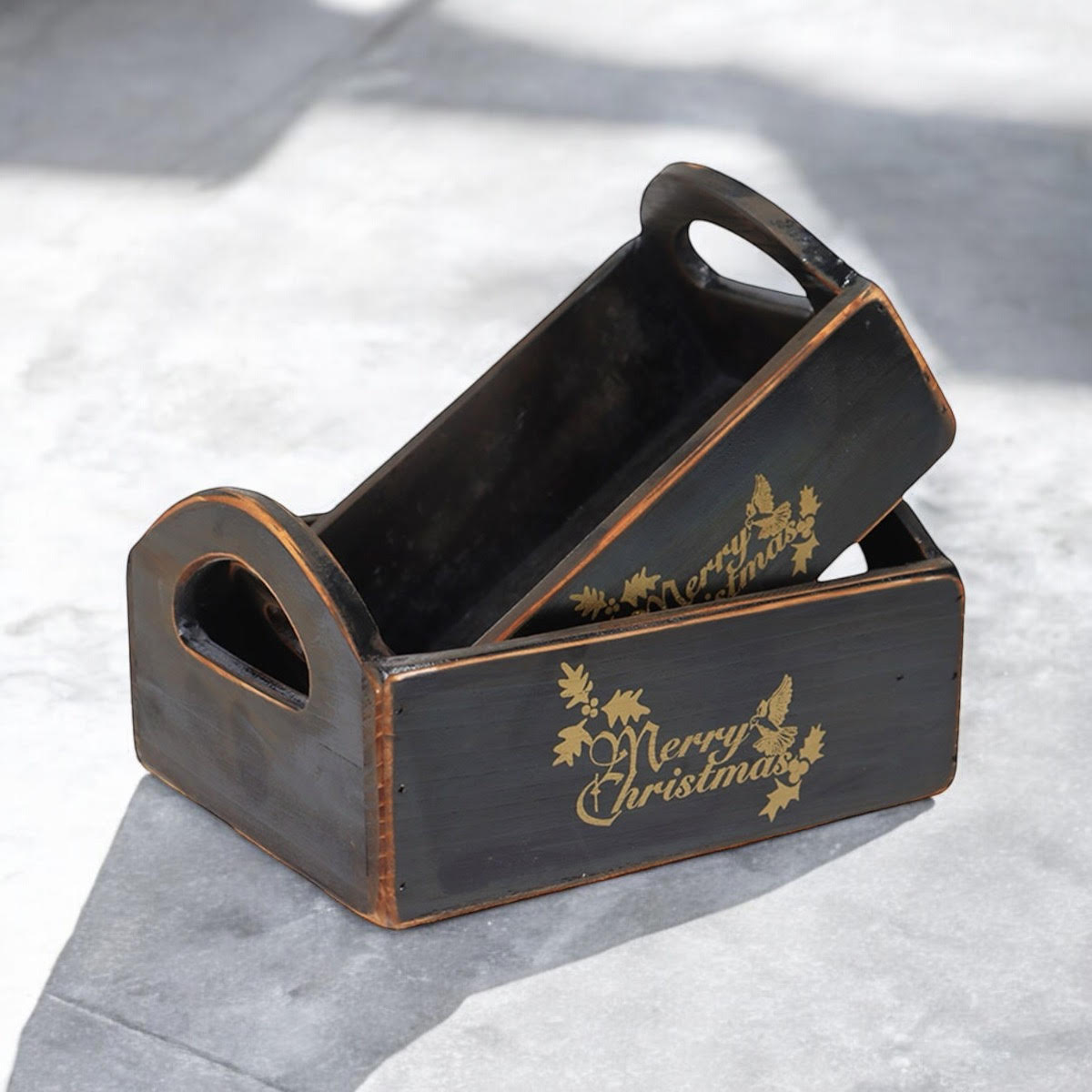 MSL Set of 2 Black Wooden Christmas Crates