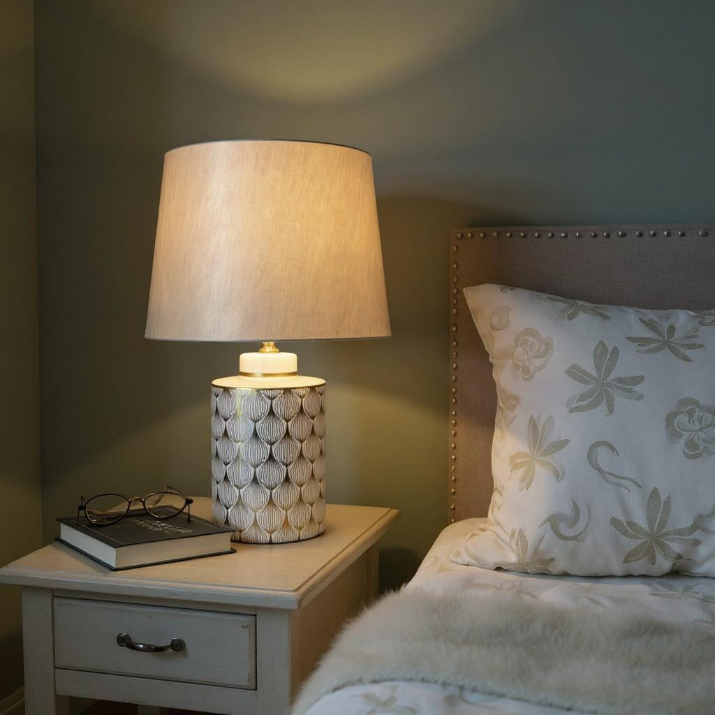 MSL 43cm Ceramic Table Lamp with Shade, Inline Rocker Switch, Double Insulated