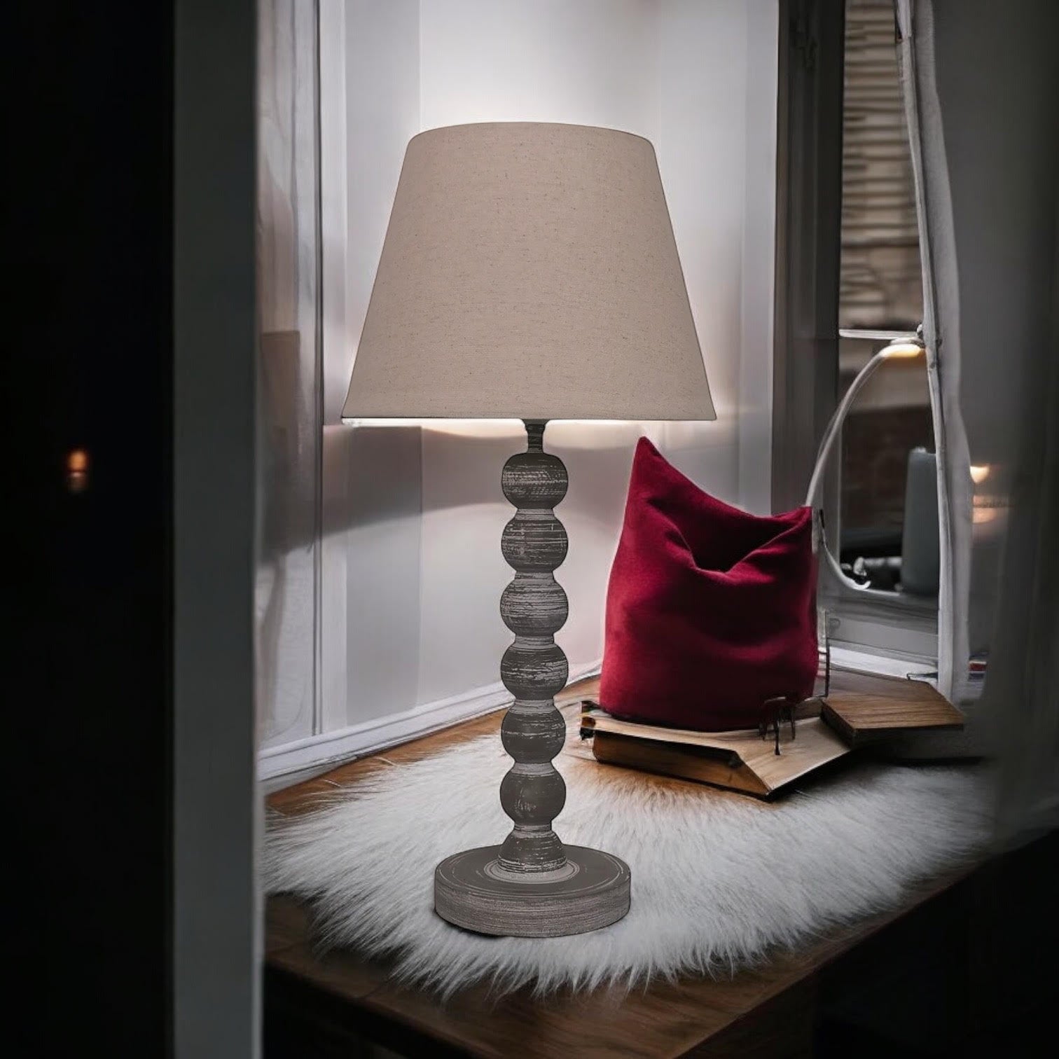 MSL 51cm Traditional Table Lamp and Shade with Inline Rocker Switch, Double Insulated, Linen Shade