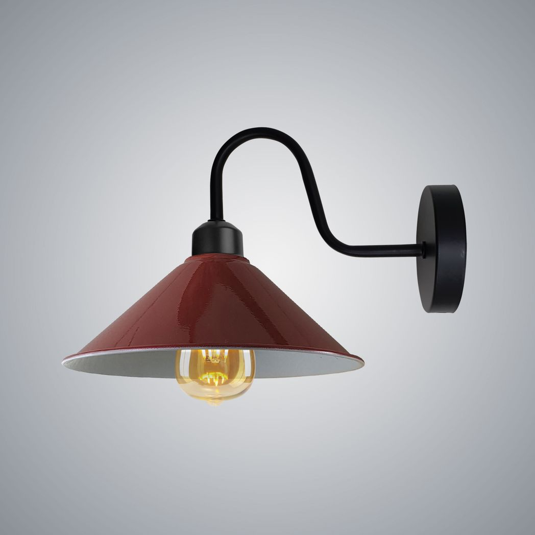 Vintage Black Wall Sconce, E27 Base, Cone Shade, Dimmable Indoor Light