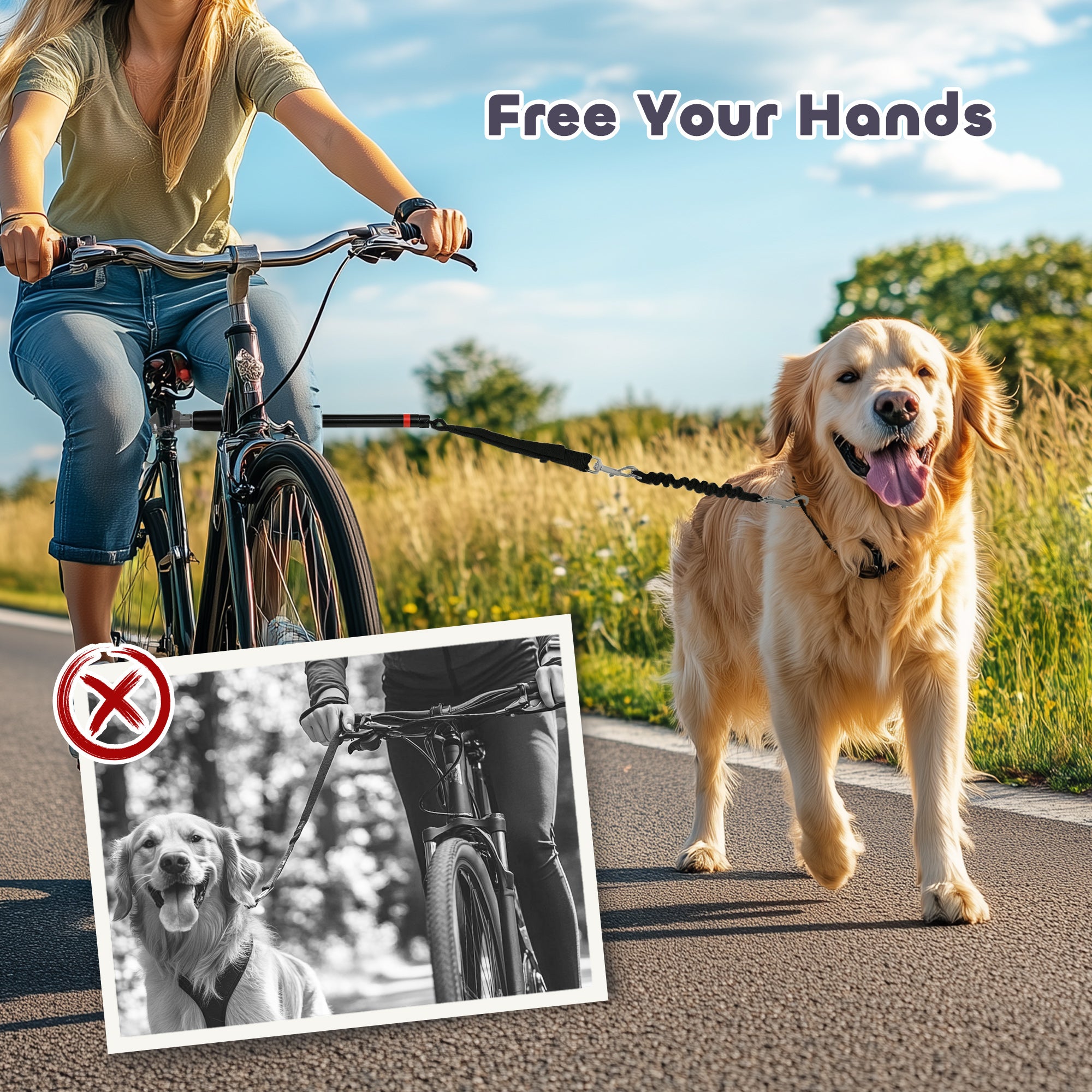 PawHut Dog Bike Lead, Easy-Install Bicycle Dog Leash with Elastic Rope, Fits 2.5-4 cm Seat Tube, Black